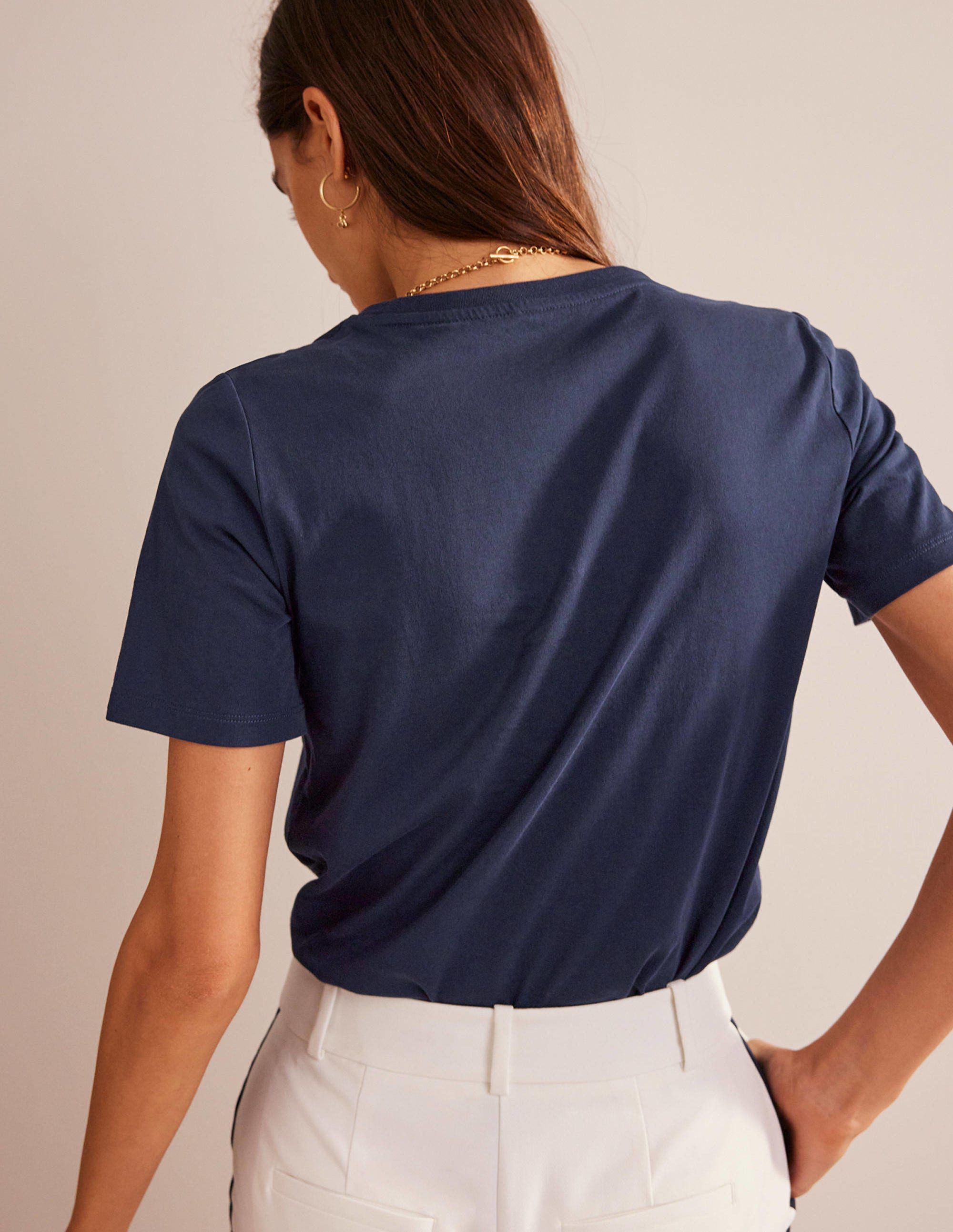 Pure Cotton Crew T-shirt-Navy - Image 3