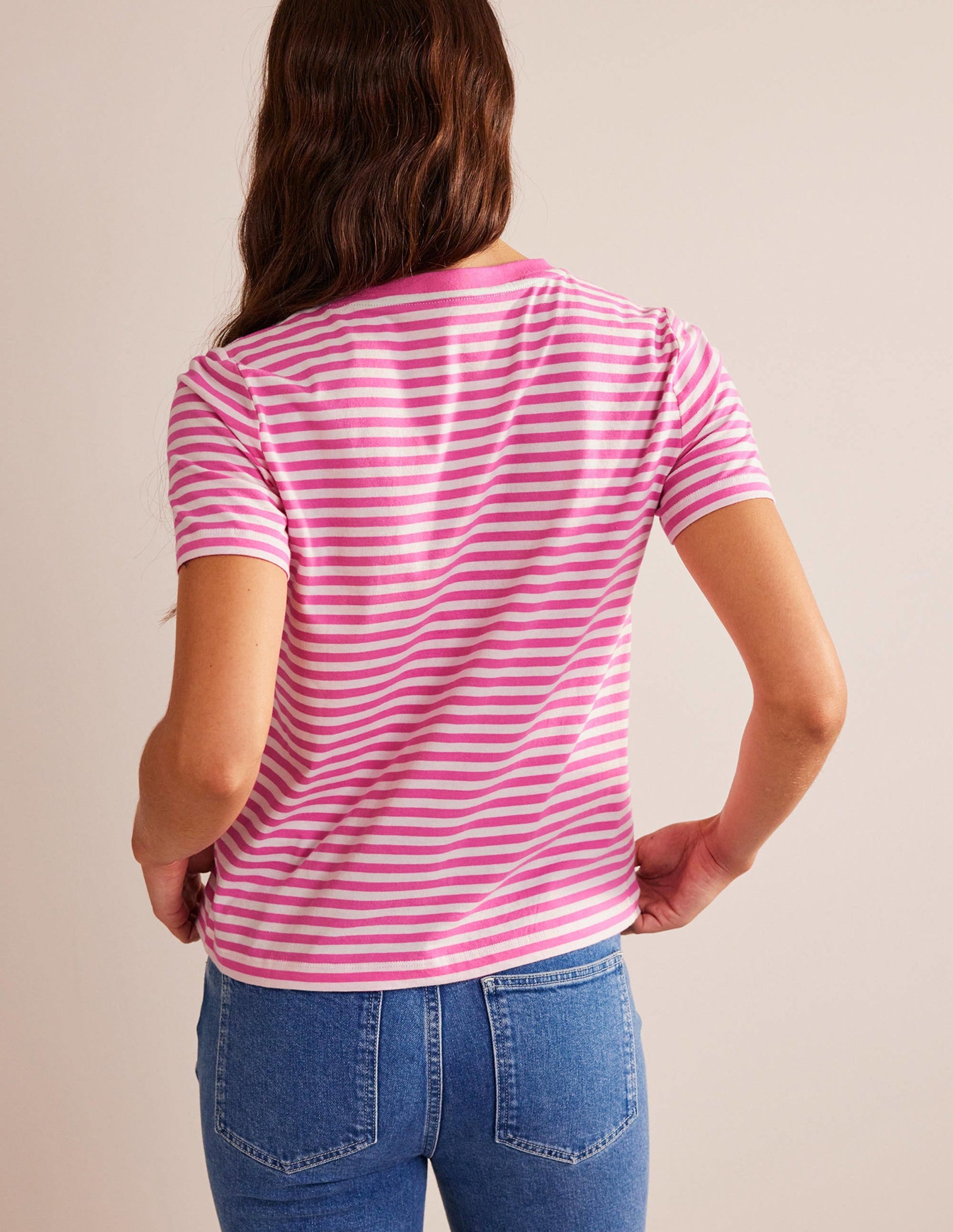 Pure Cotton Crew T-shirt-Ivory, Pink-3