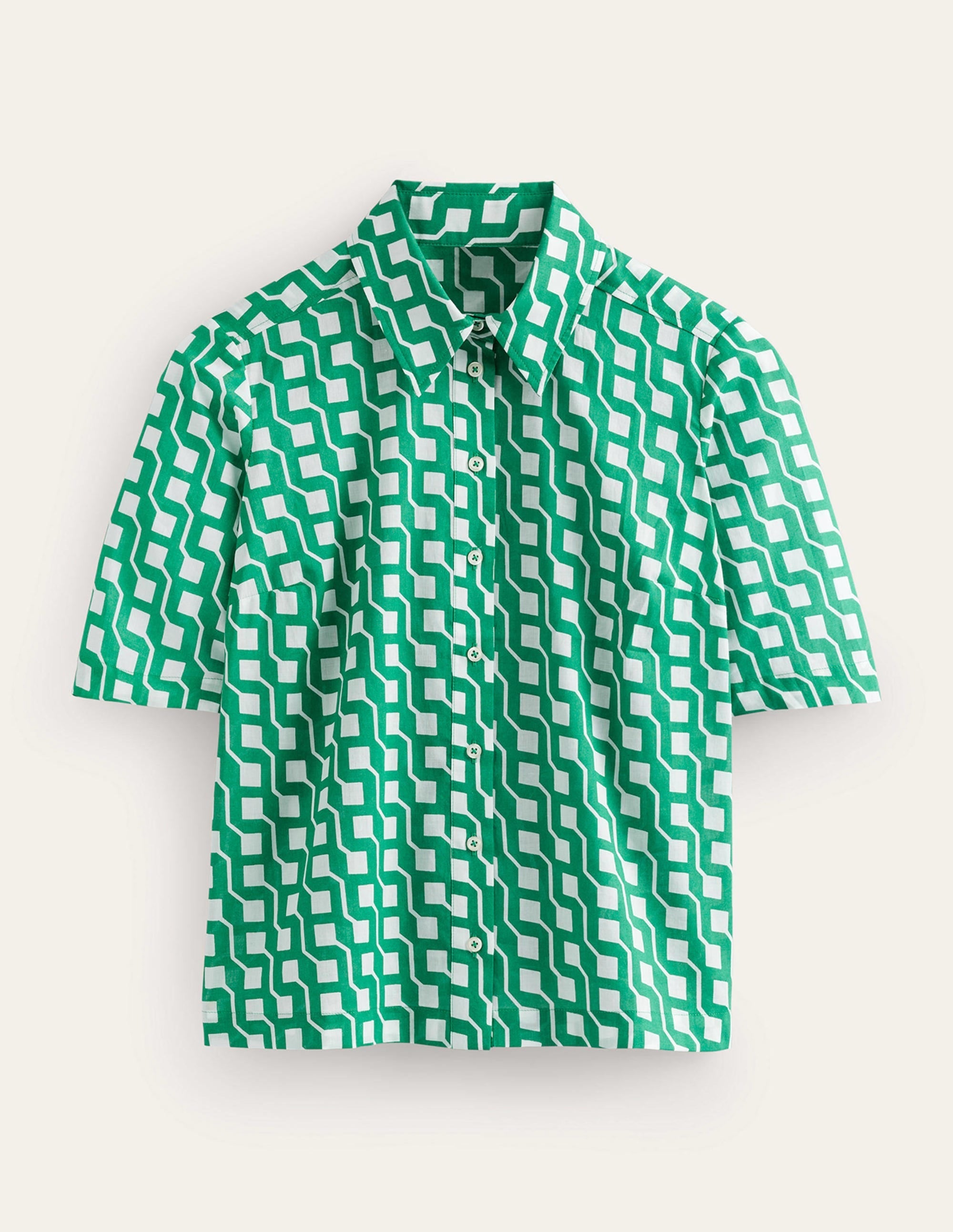 Short Sleeve Cotton Shirt-Bright Emerald, Cube Geo - Image 5