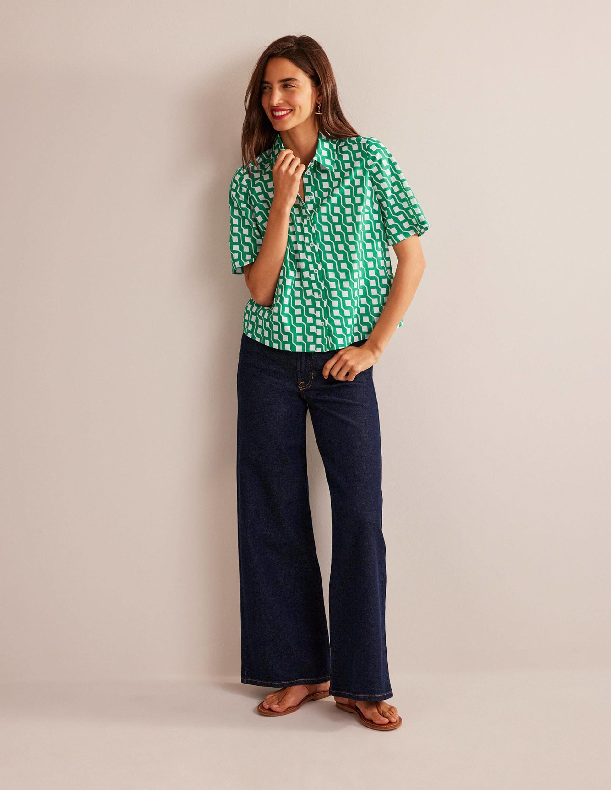 Short Sleeve Cotton Shirt-Bright Emerald, Cube Geo-4