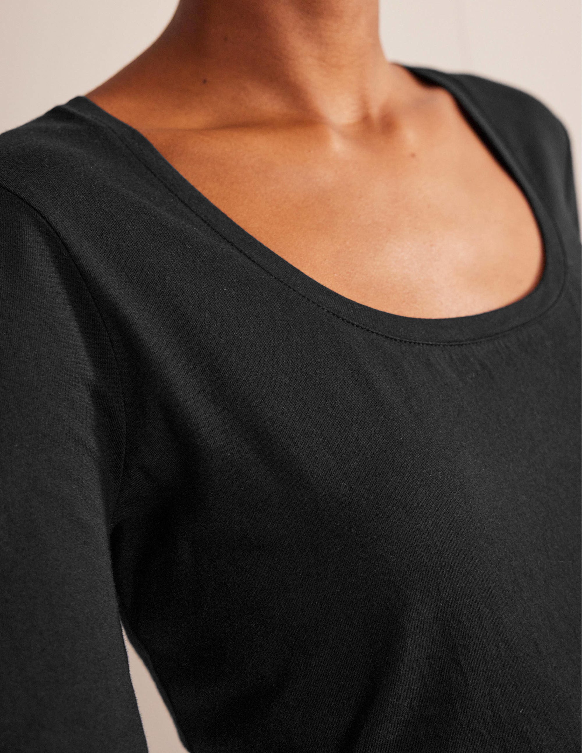 3/4 Sleeve Scoop Neck Top-Black - Image 2