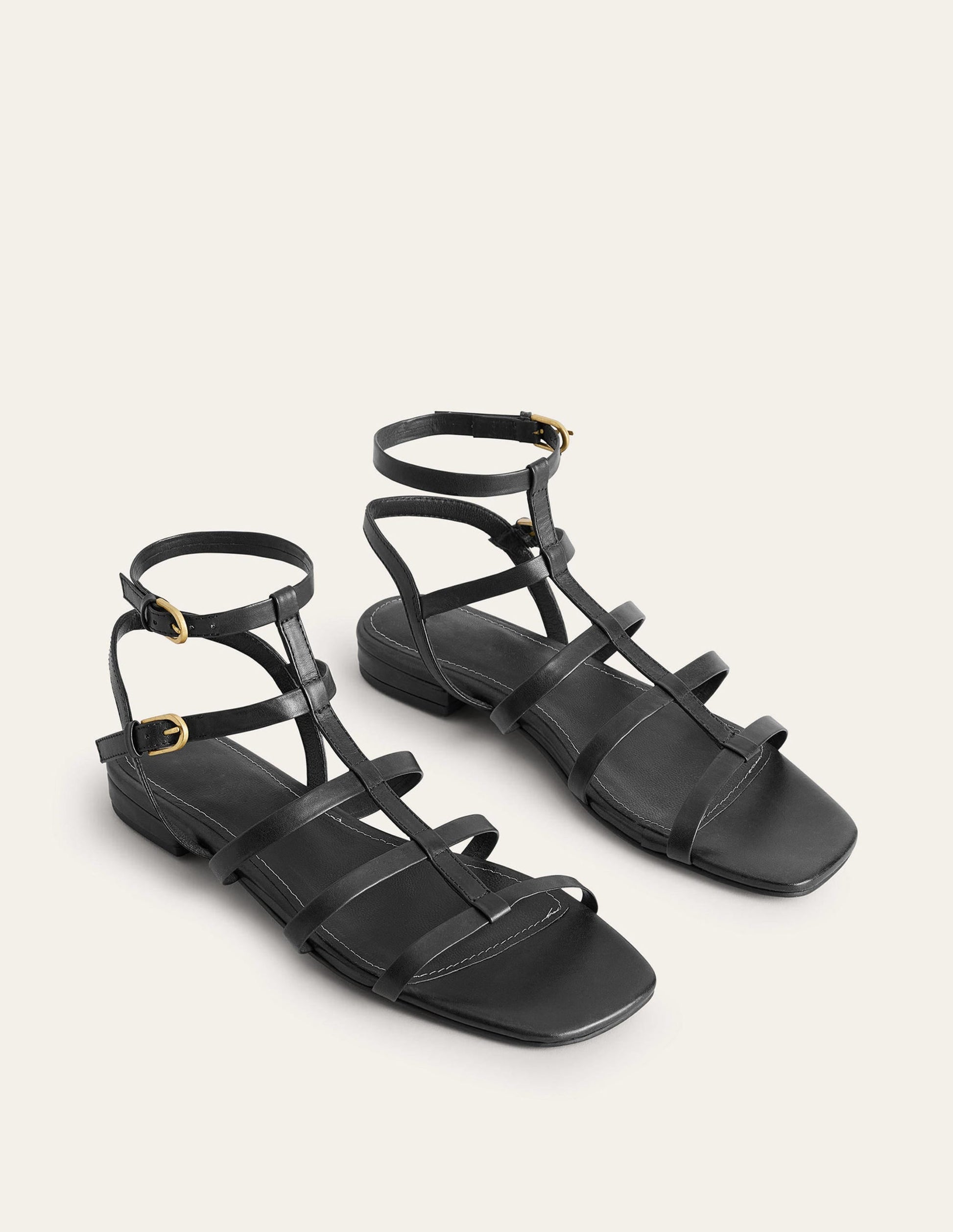 Leather Gladiator Sandals-Black-3
