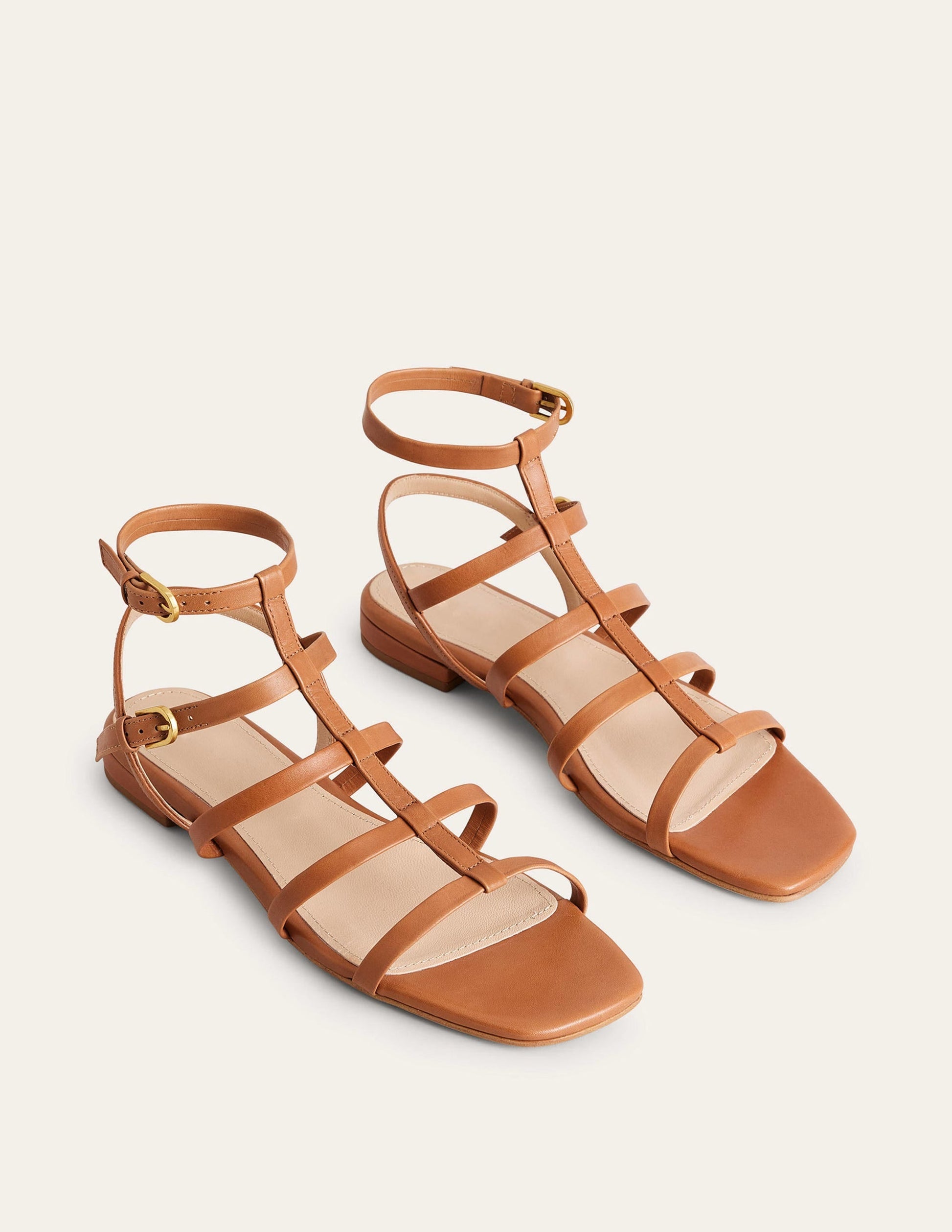 Leather Gladiator Sandals-Tan-3