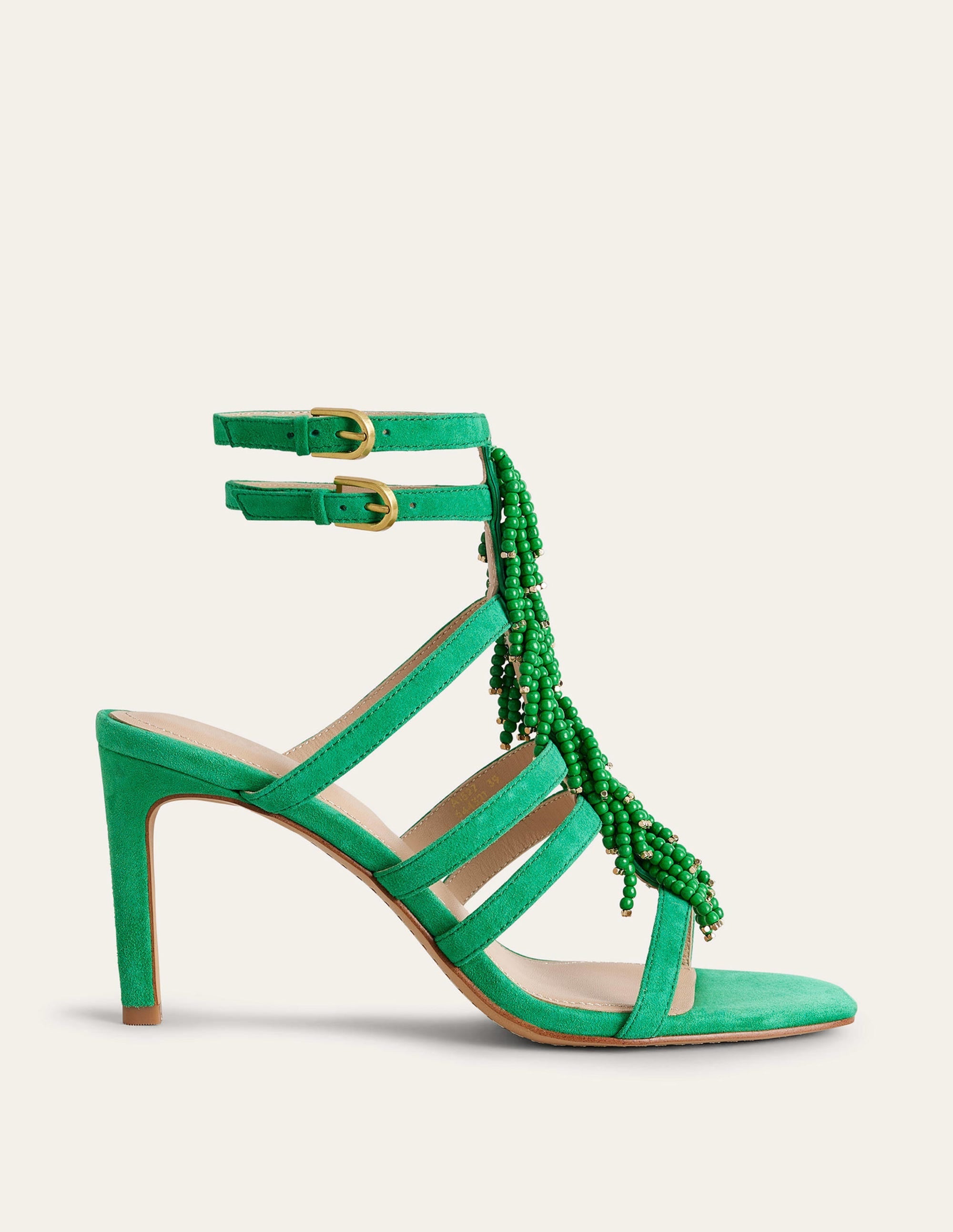 Beaded Heeled Sandals-Rich Emerald Green - Image 2