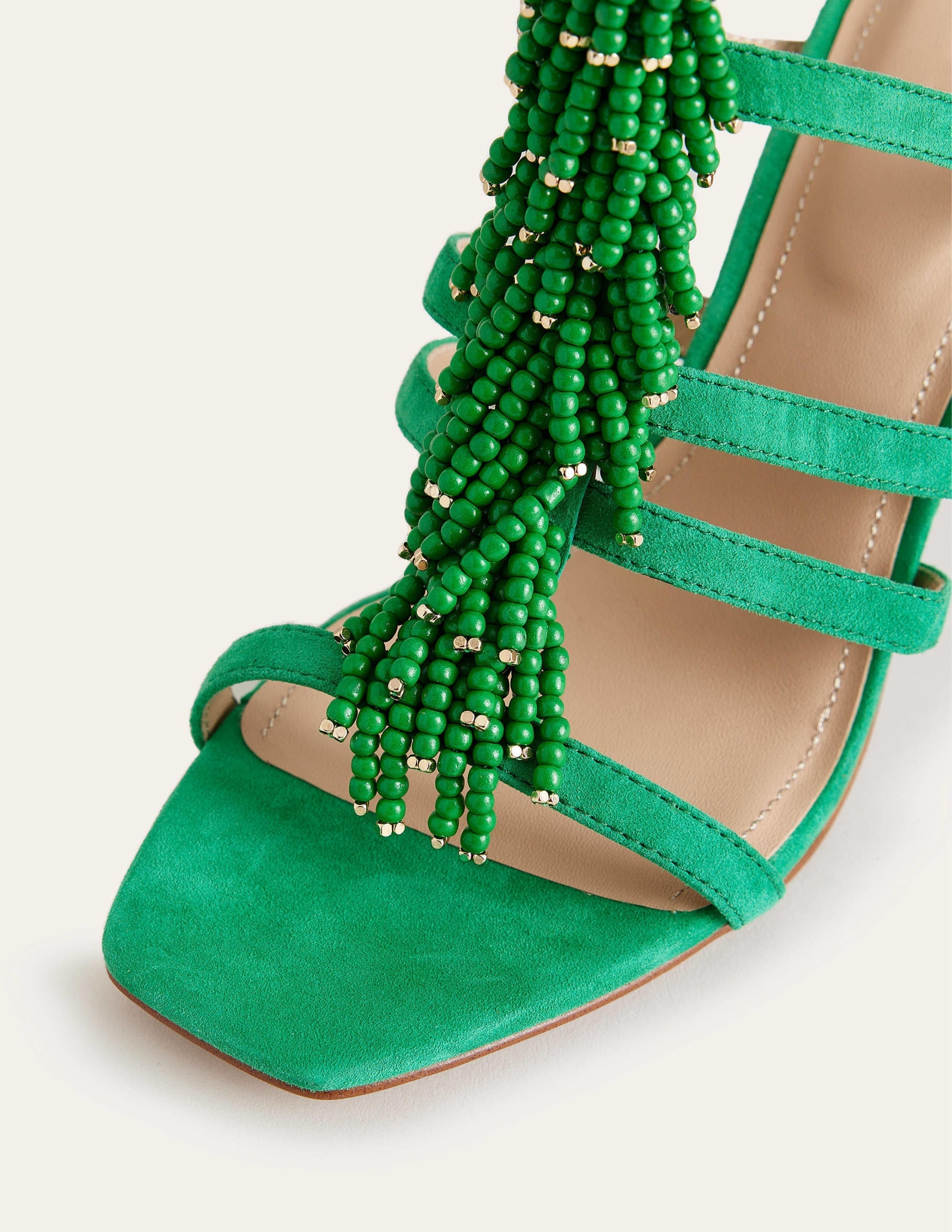 Beaded Heeled Sandals-Rich Emerald Green - Image 4