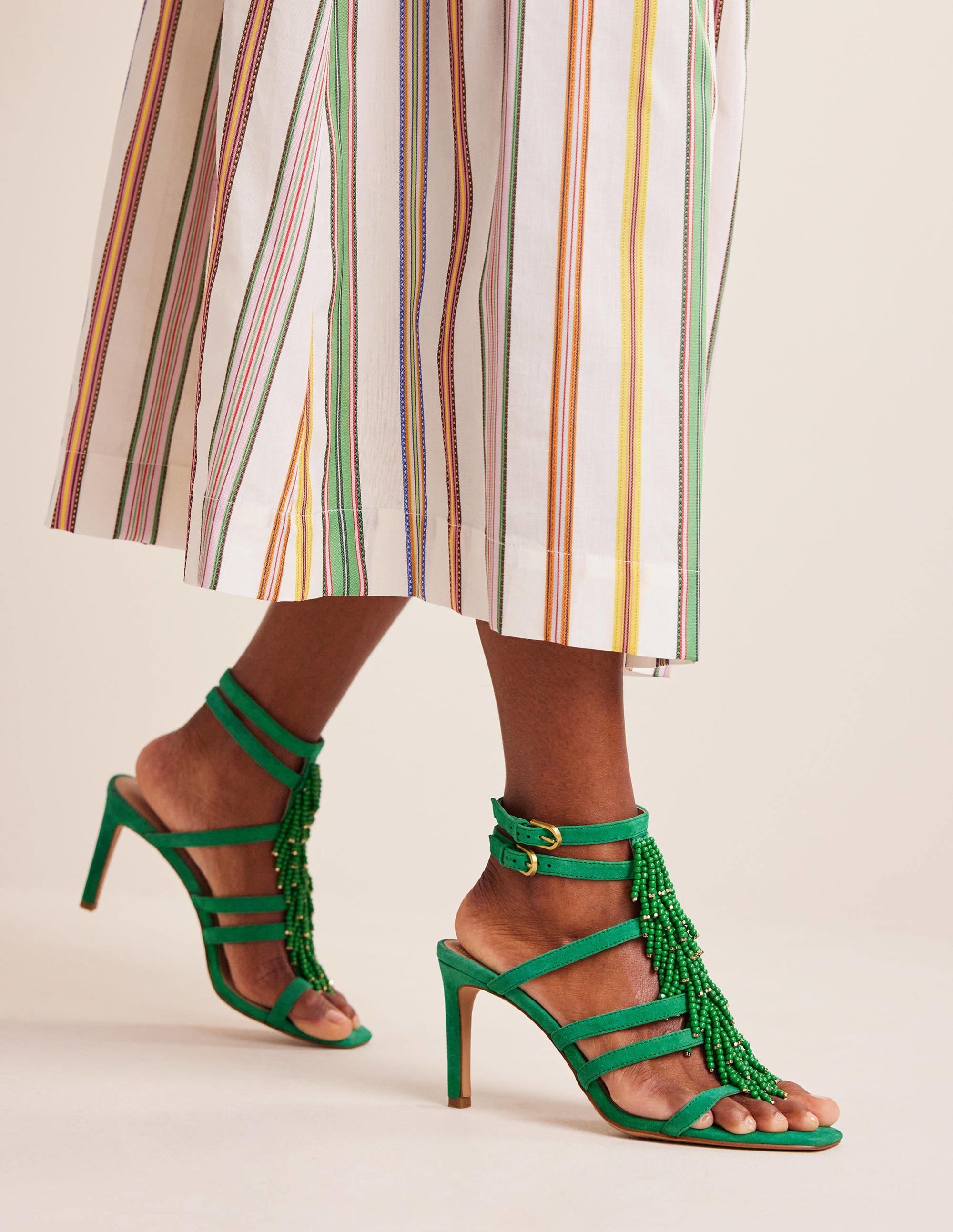 Beaded Heeled Sandals-Rich Emerald Green - Image 1