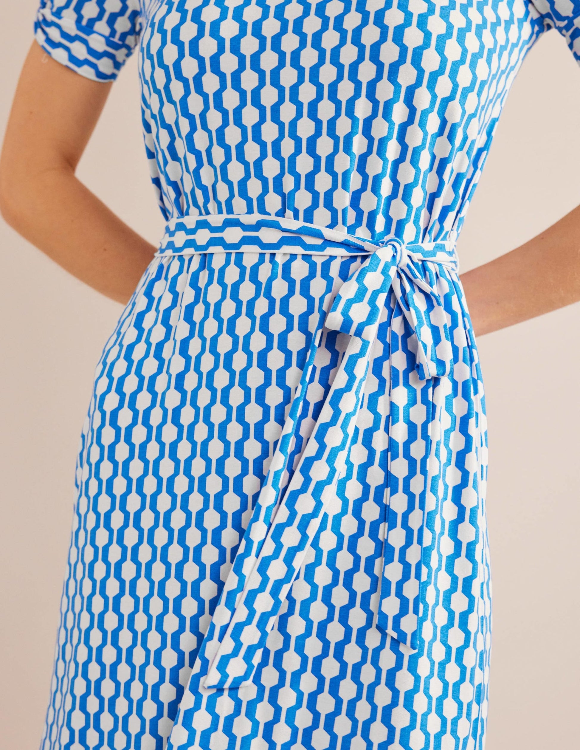 Knot Detail Jersey Mini Dress-Moroccan blue, Geo Azure-2