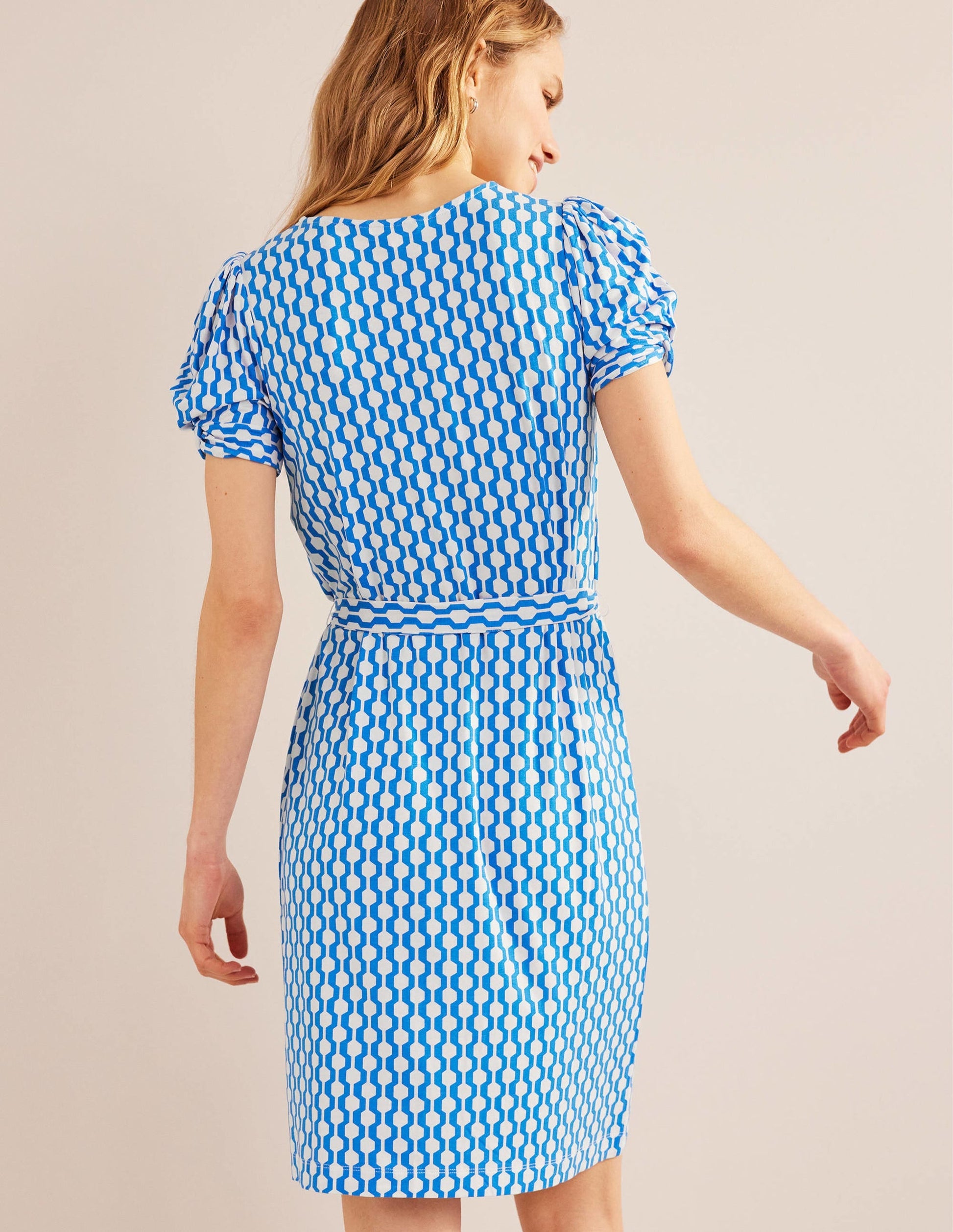 Knot Detail Jersey Mini Dress-Moroccan blue, Geo Azure-3