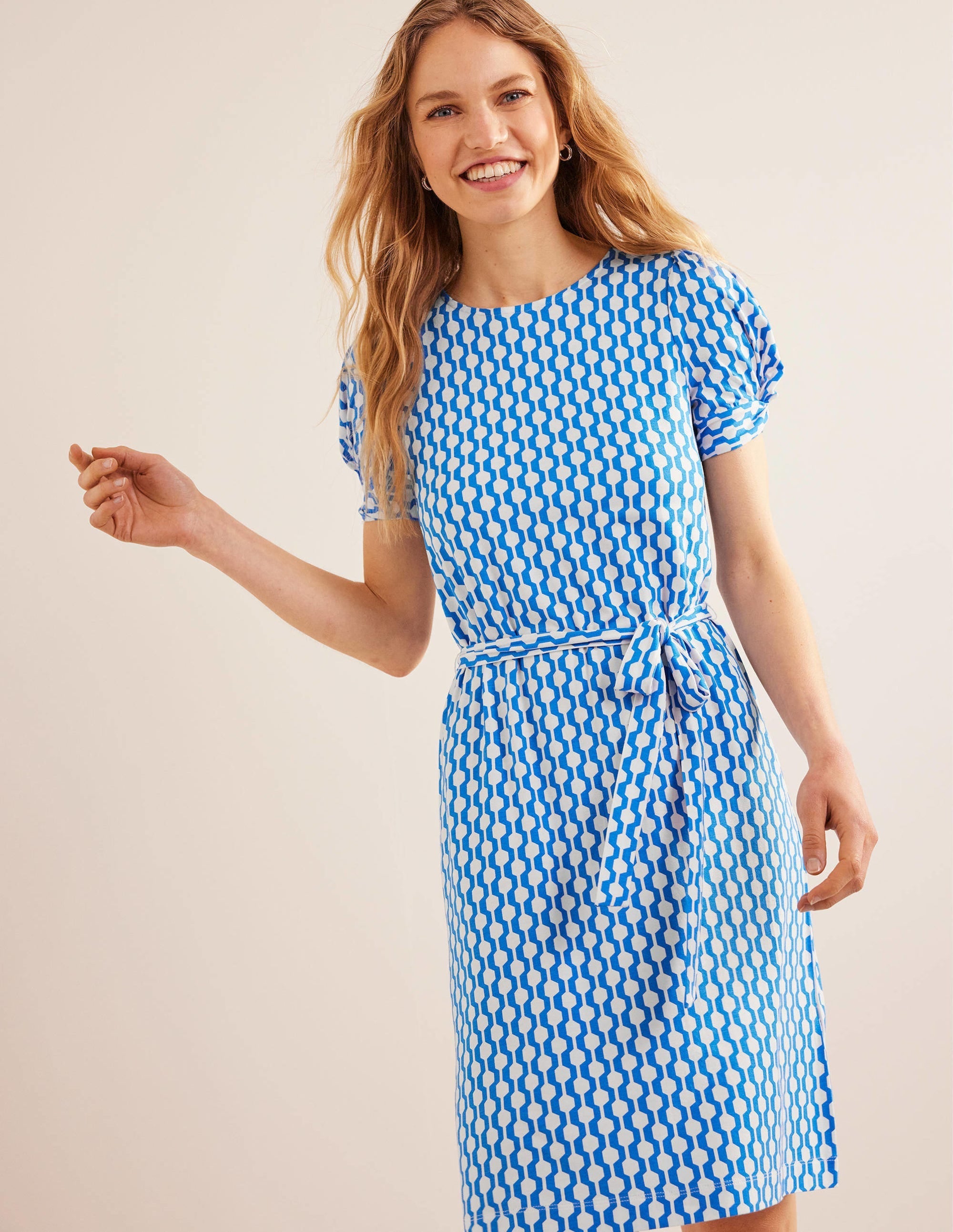 Knot Detail Jersey Mini Dress-Moroccan blue, Geo Azure - Image 4
