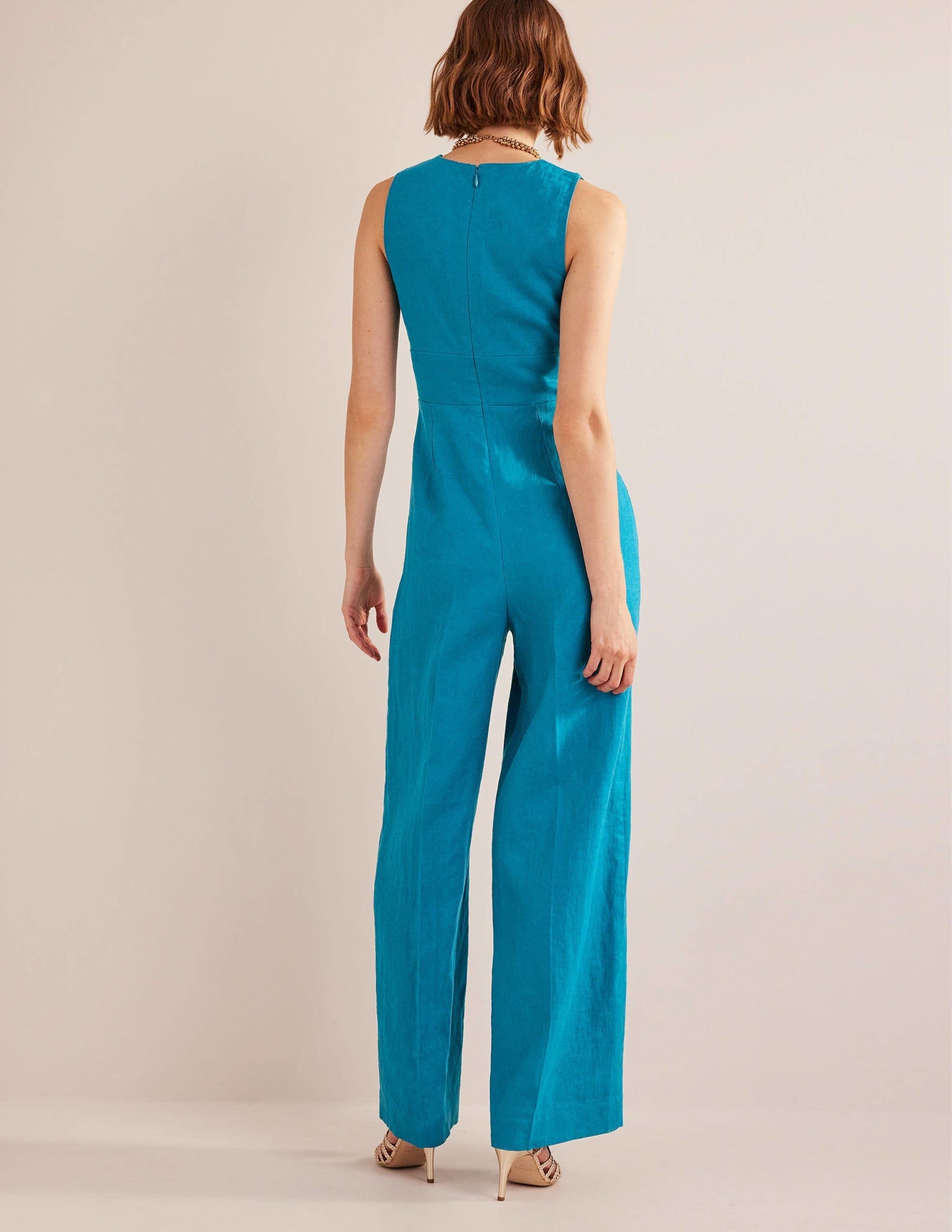 V-Neck Occasion Jumpsuit-Crystal Teal - Image 3