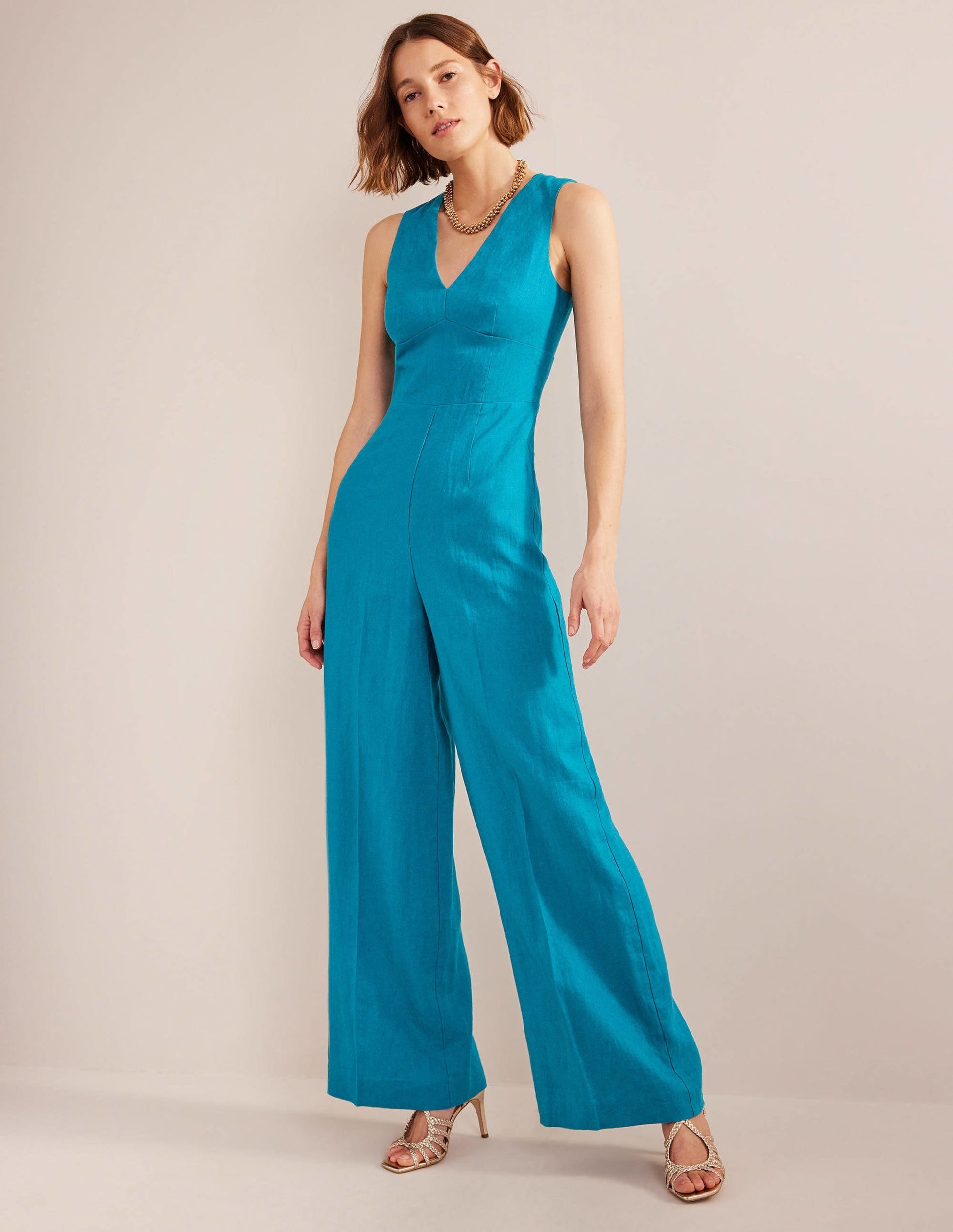 V-Neck Occasion Jumpsuit-Crystal Teal-4