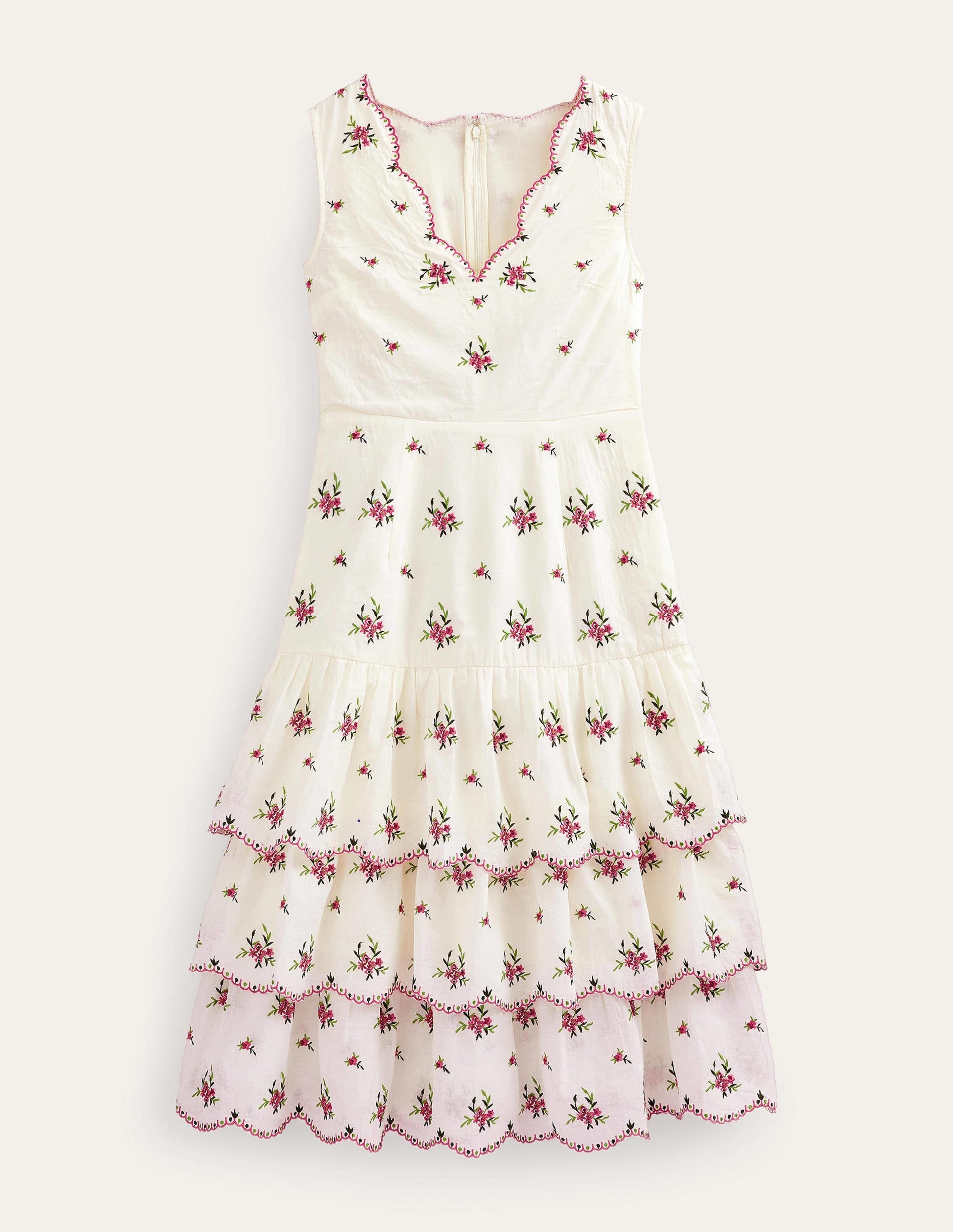 Embroidered Tiered Midi Dress-Ivory-5