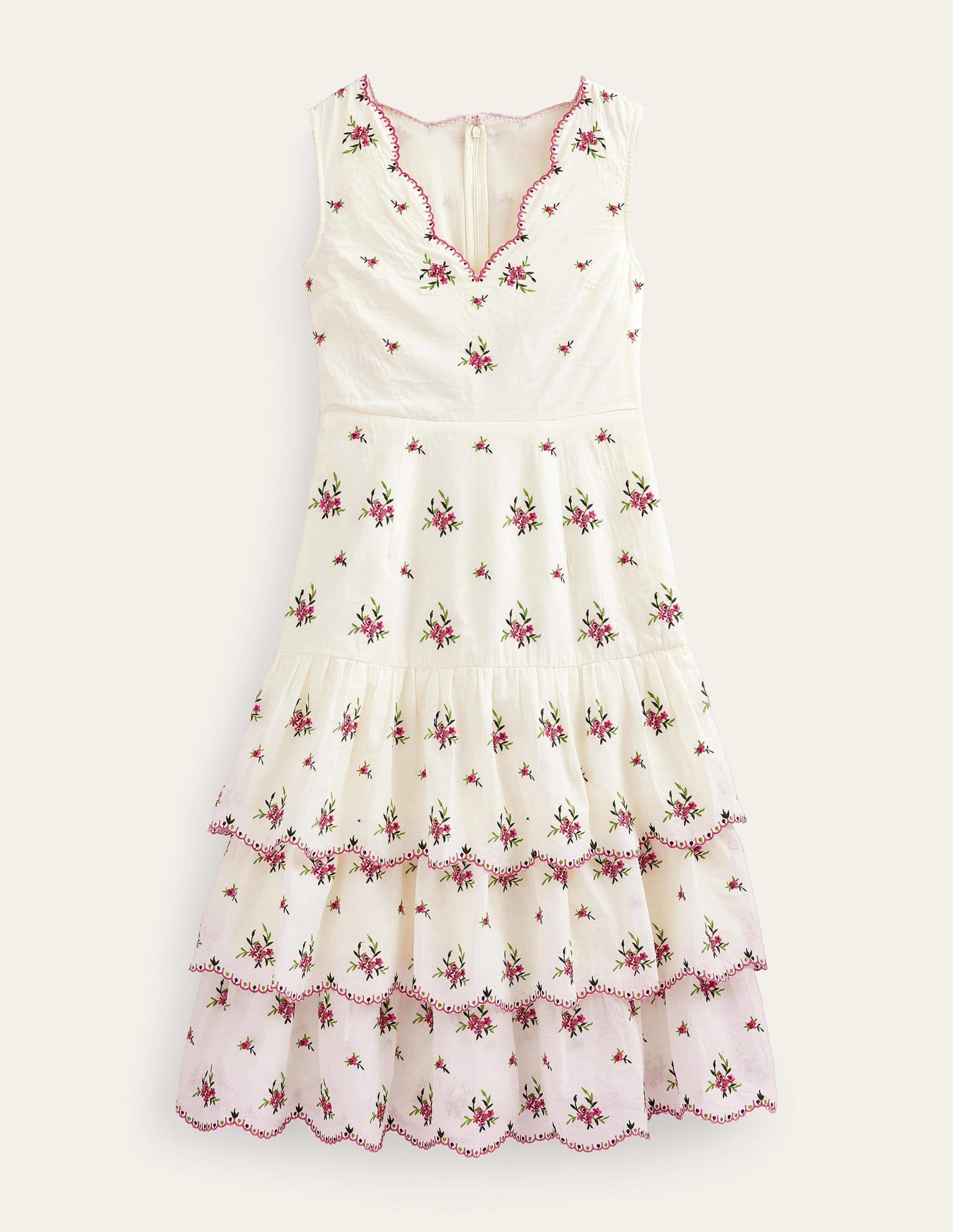 Embroidered Tiered Midi Dress-Ivory - Image 5