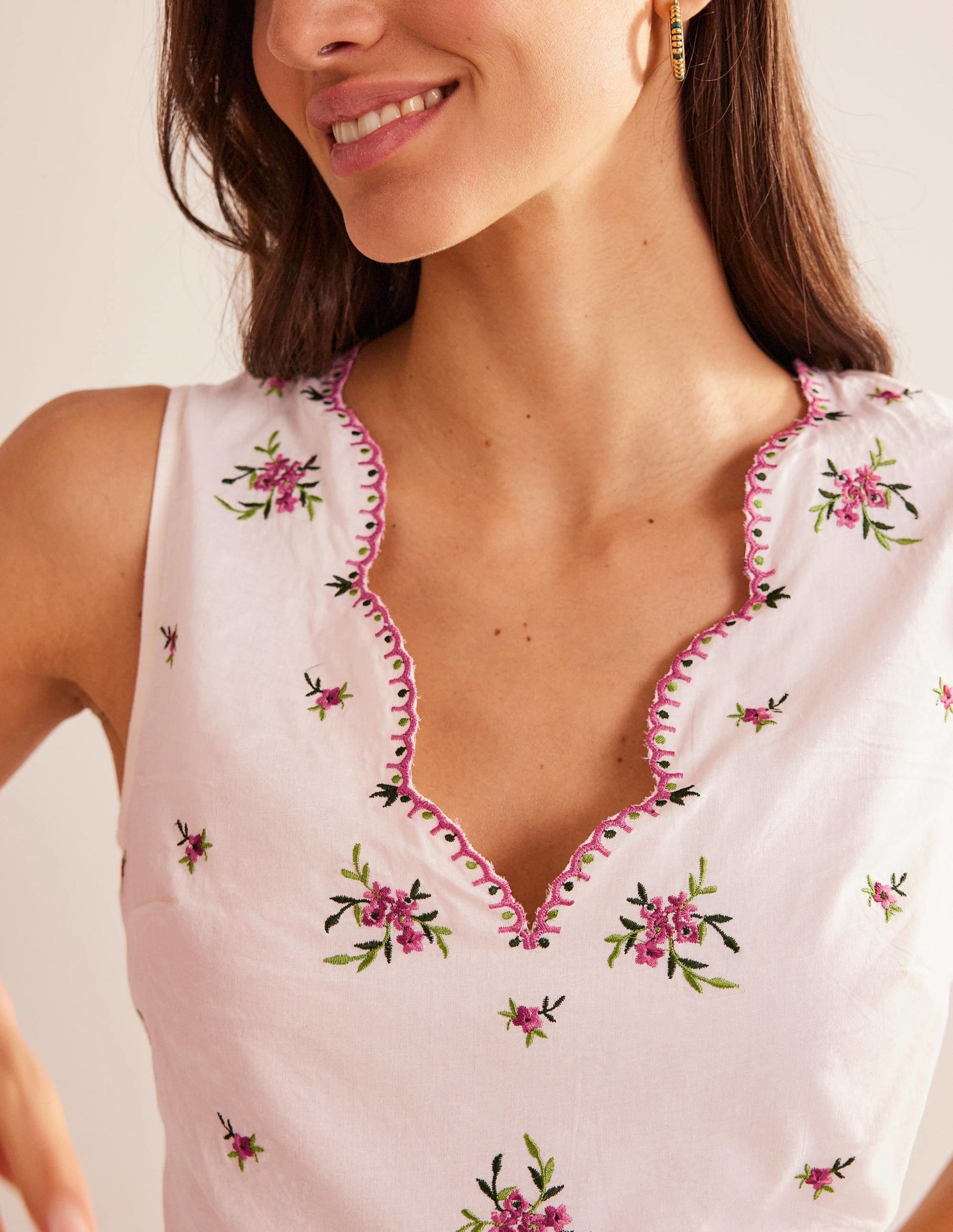 Embroidered Tiered Midi Dress-Ivory-2