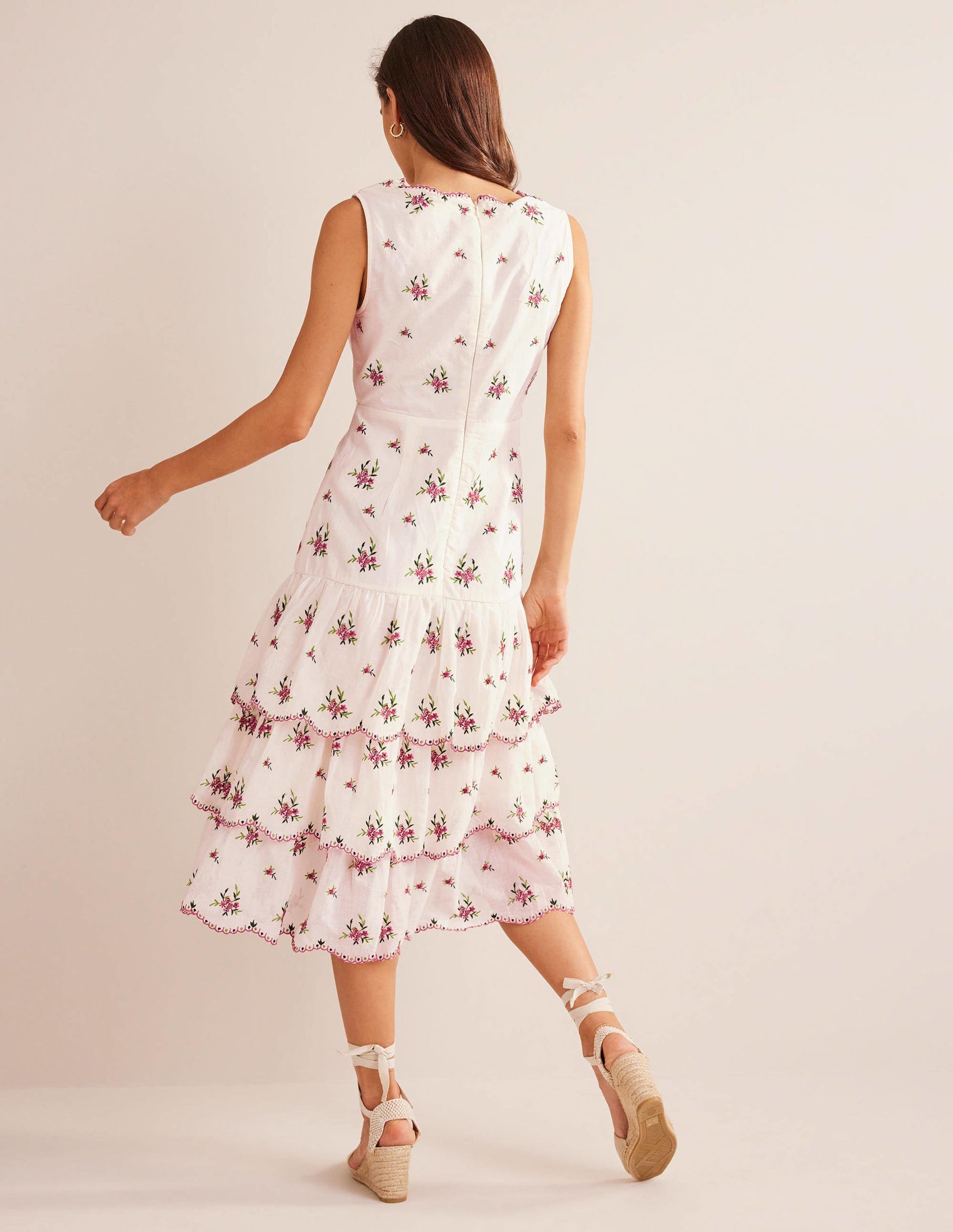 Embroidered Tiered Midi Dress-Ivory-3