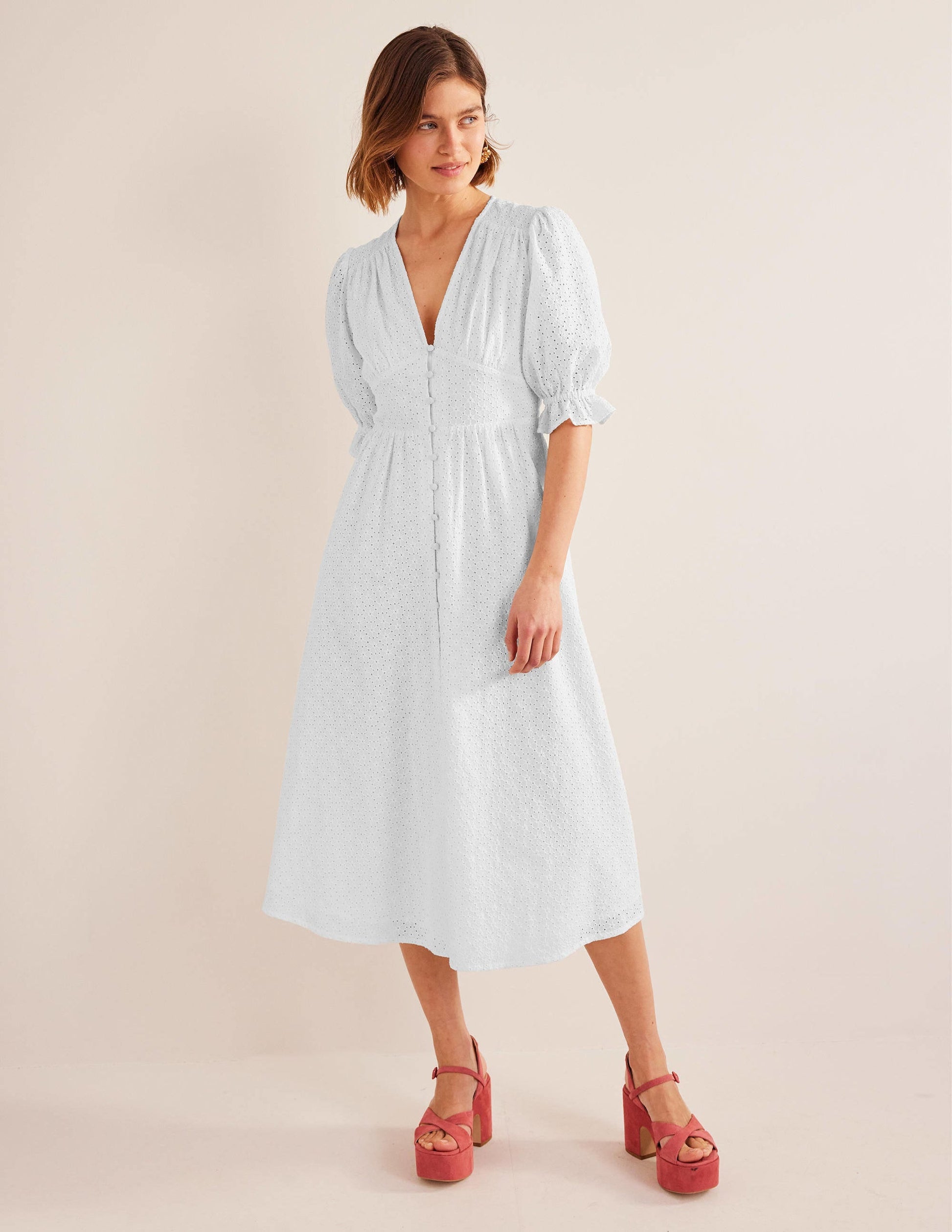 Broderie Midi Tea Dress-White-2