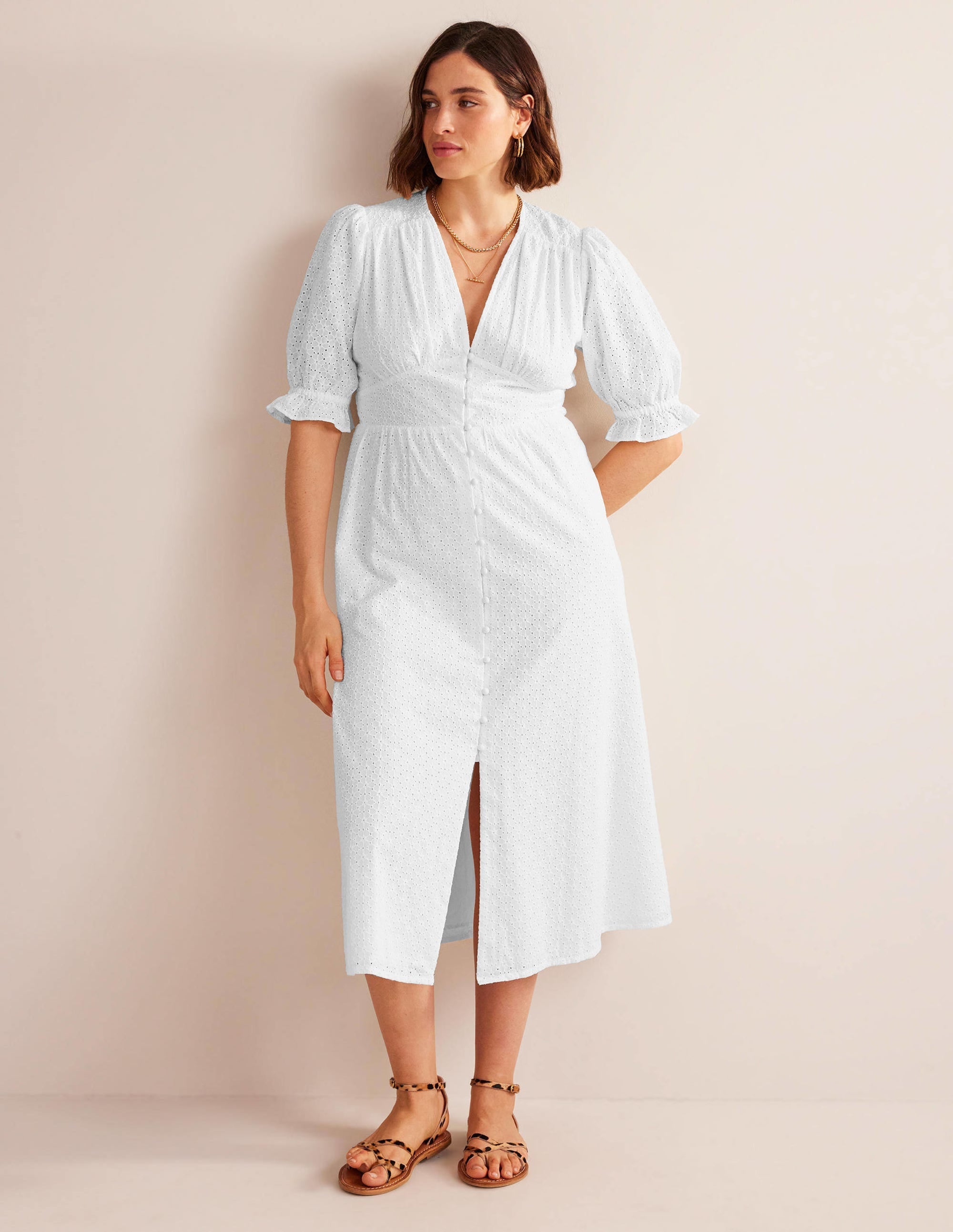 Broderie Midi Tea Dress-White - Image 5