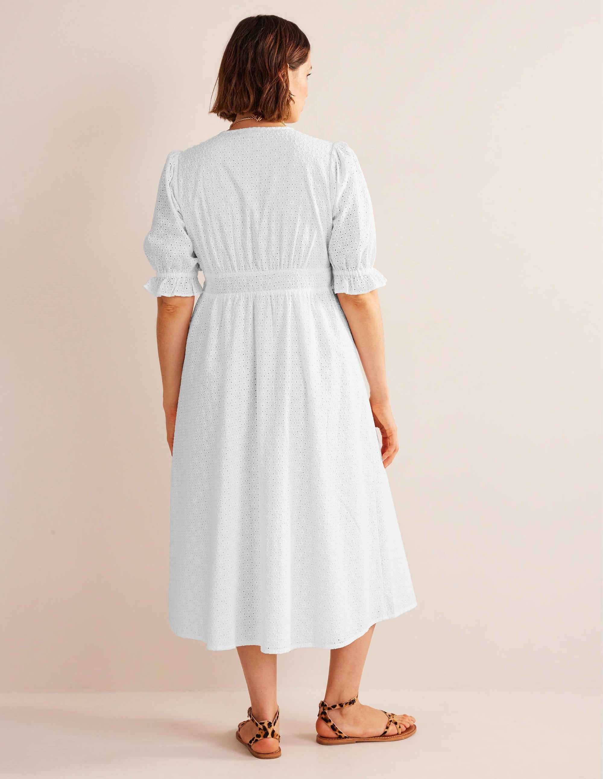 Broderie Midi Tea Dress-White - Image 6
