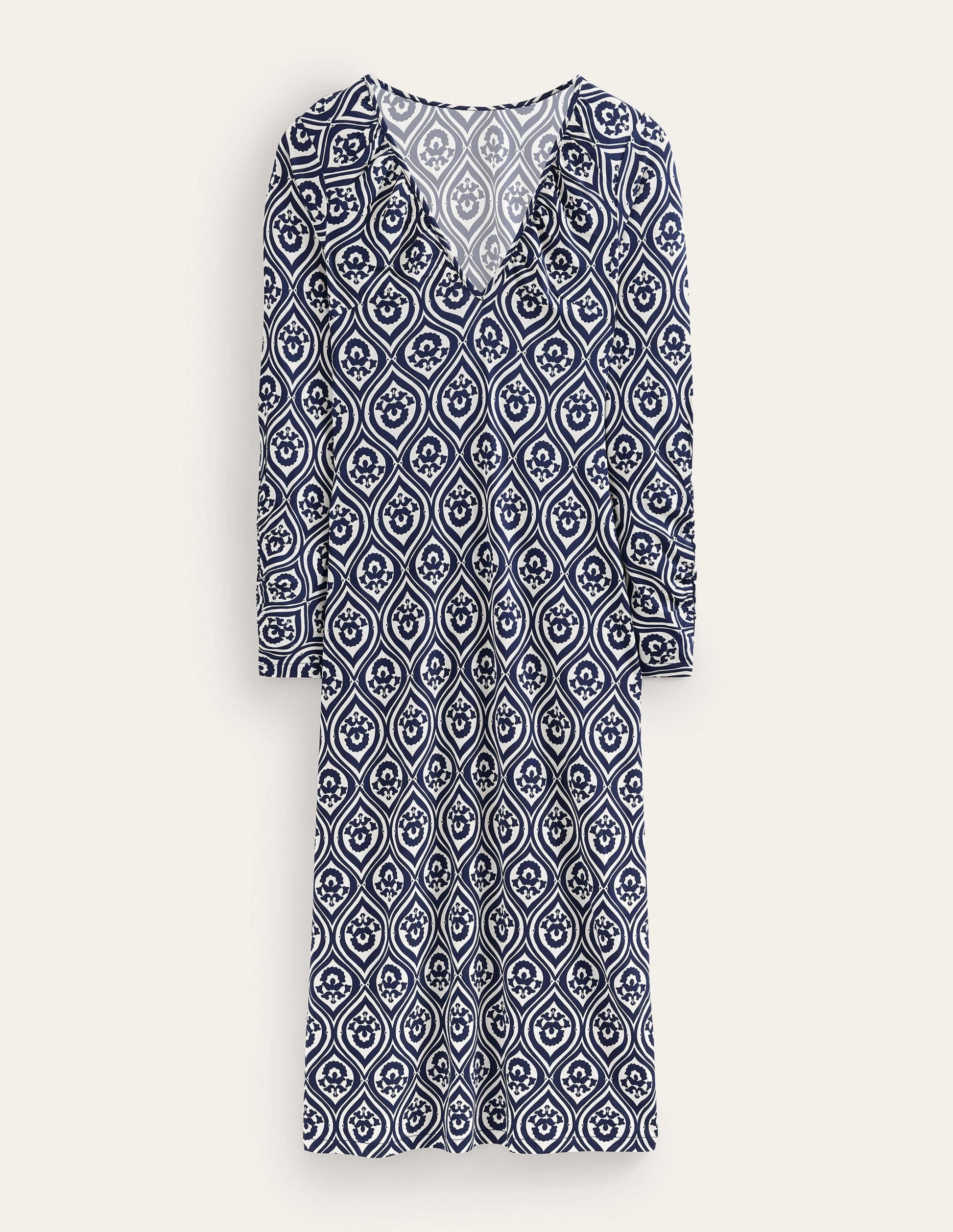 V-neck Jersey Midi Dress-French Navy, Geo Cascade-5