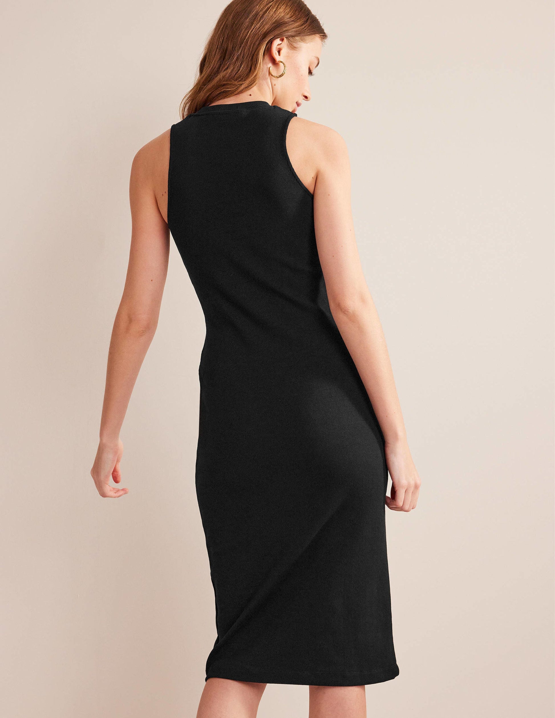 Racer Rib Jersey Midi Dress-Black-3