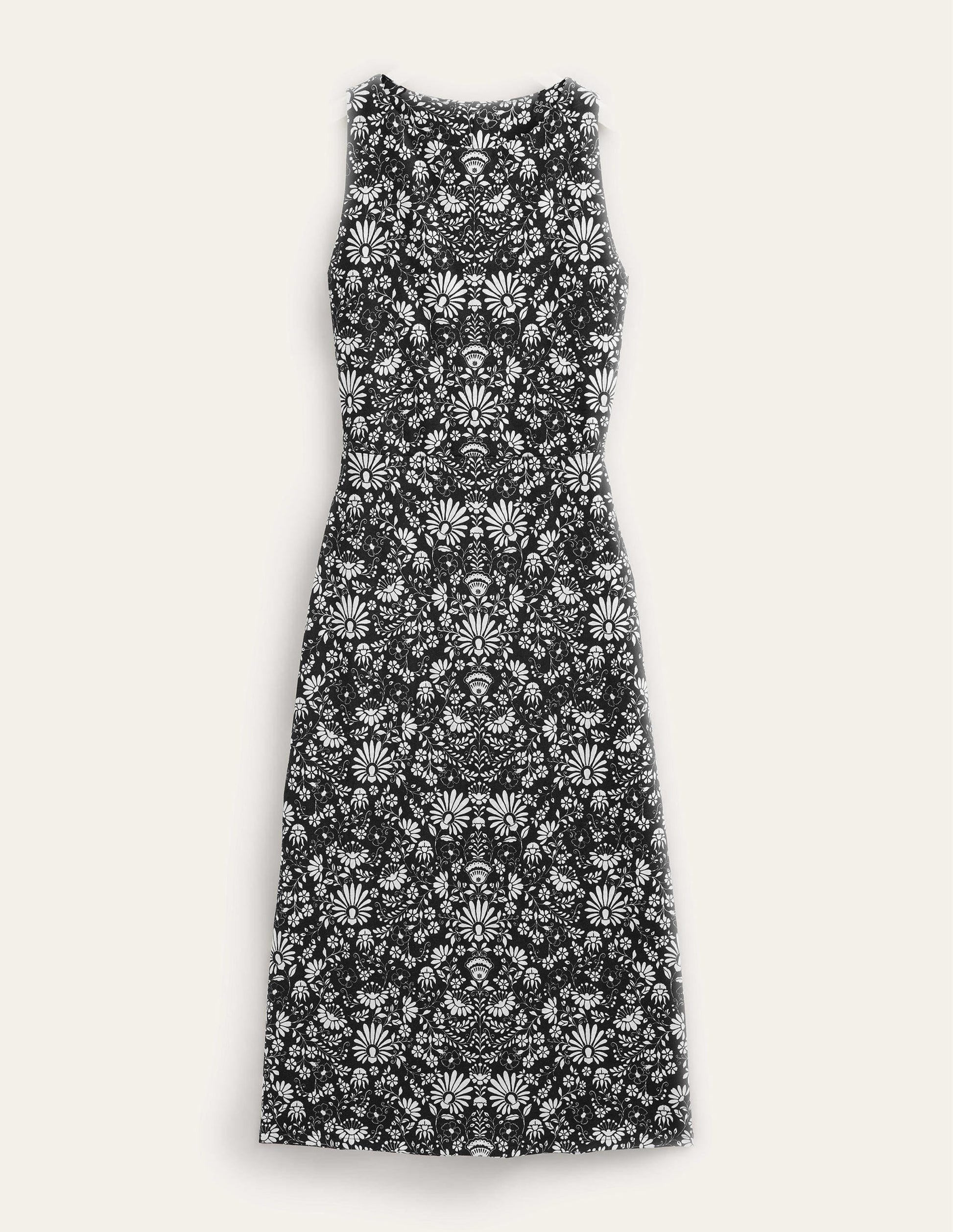 Jersey Column Midi Dress-Black, Gardenia Sprig-5