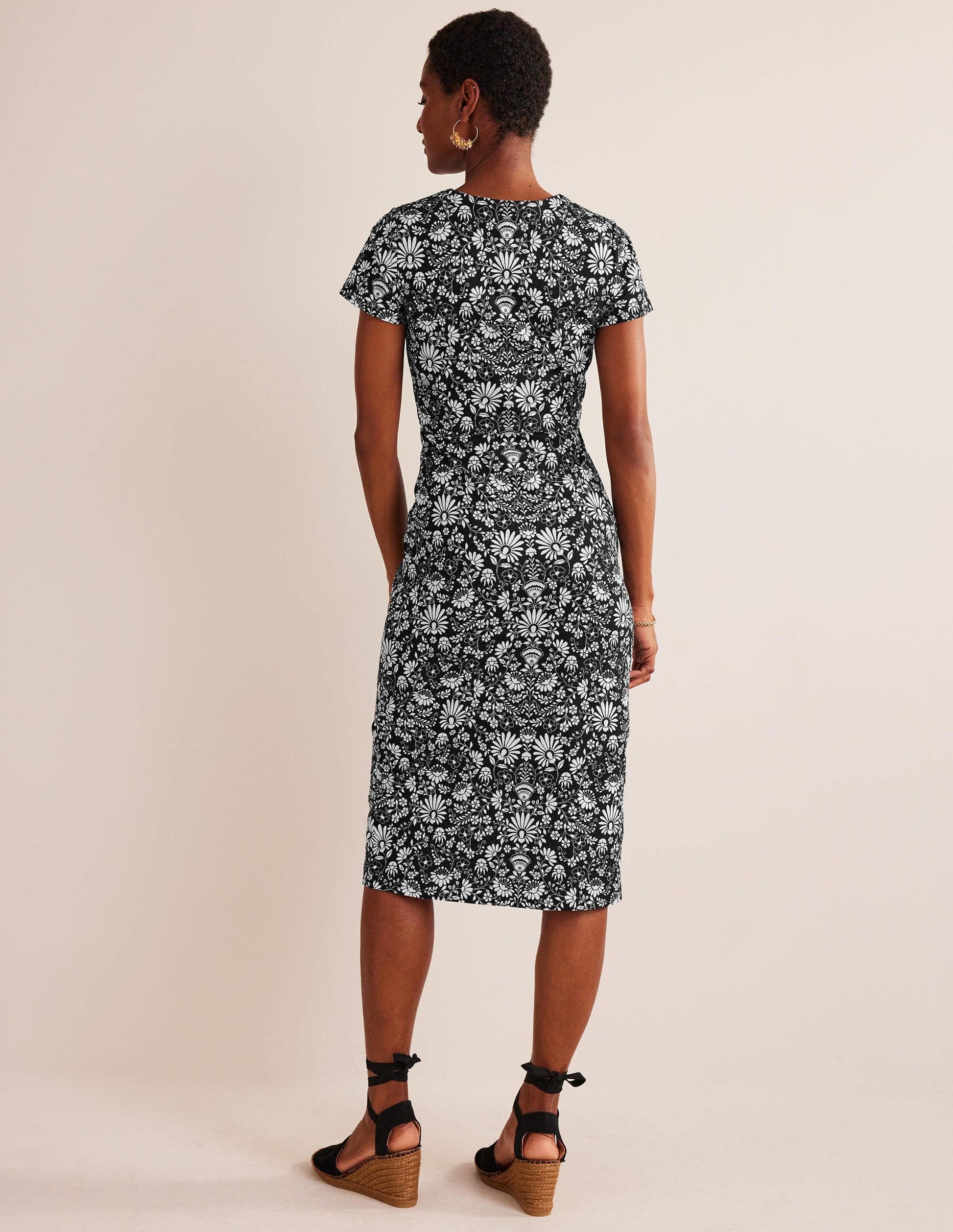 Jersey Column Midi Dress-Black, Gardenia Sprig-3
