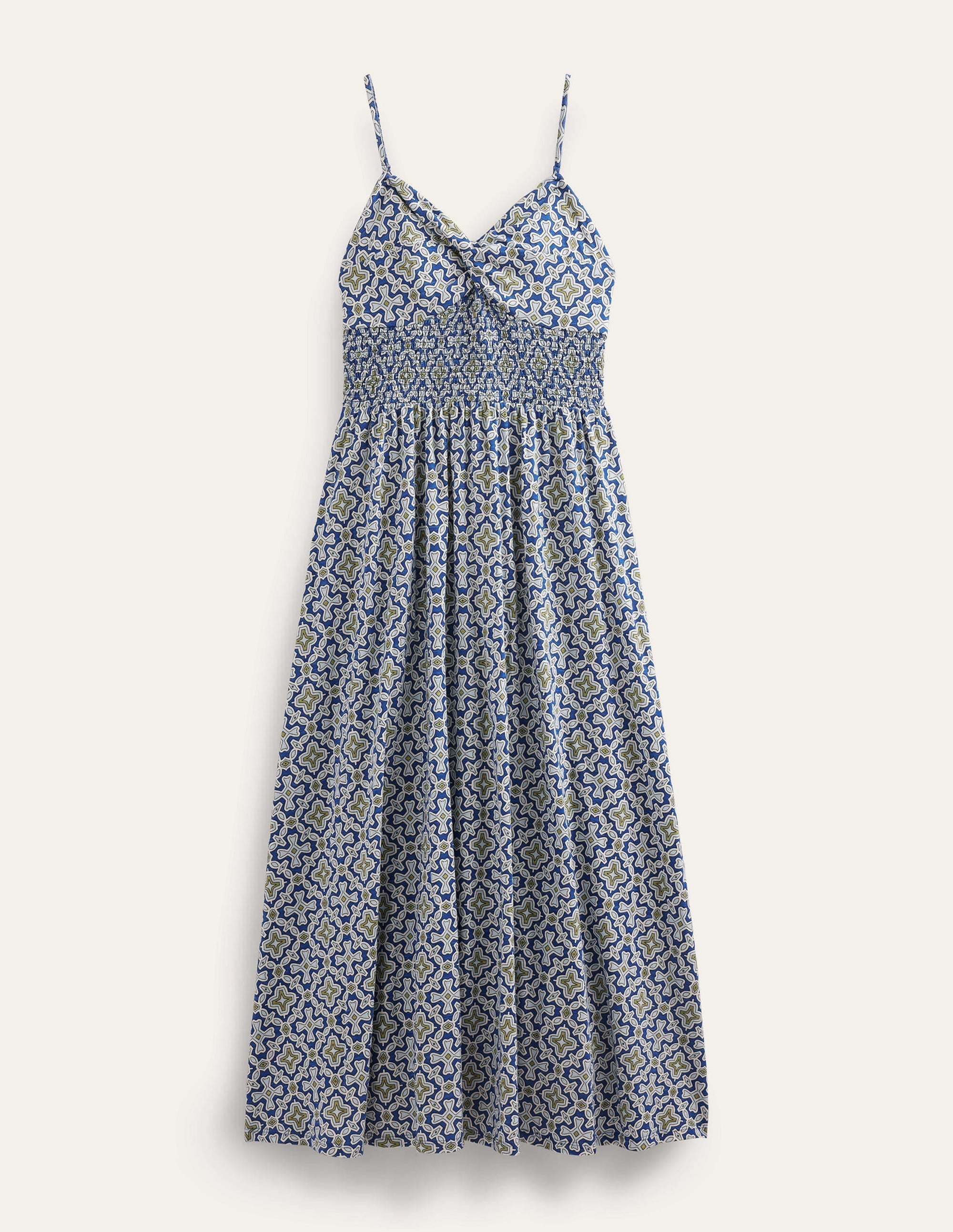 Twist Front Jersey Midi Dress-Blue Heron, Flora Tile - Image 5