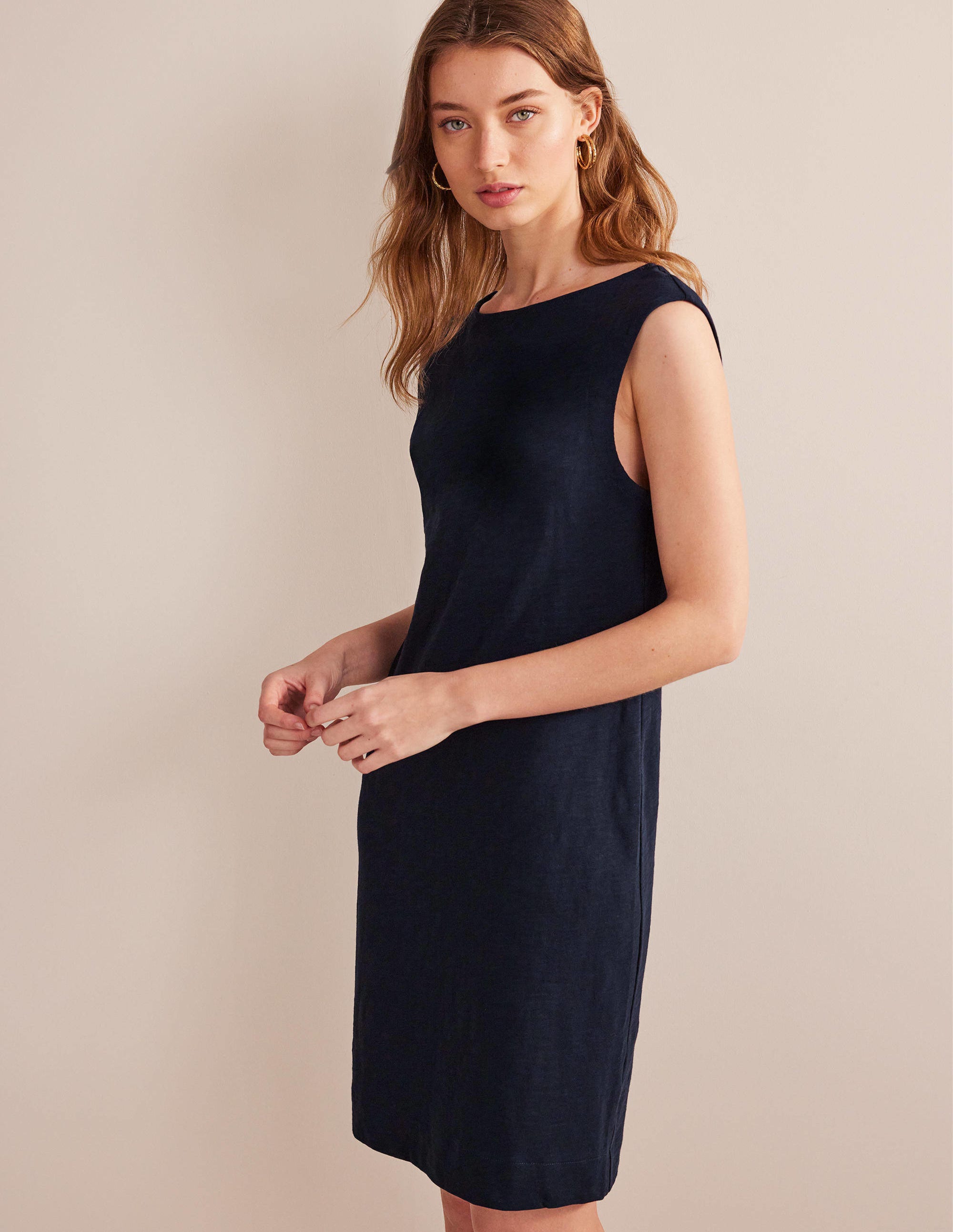 Sleeveless Jersey Shift Dress-Navy - Image 1