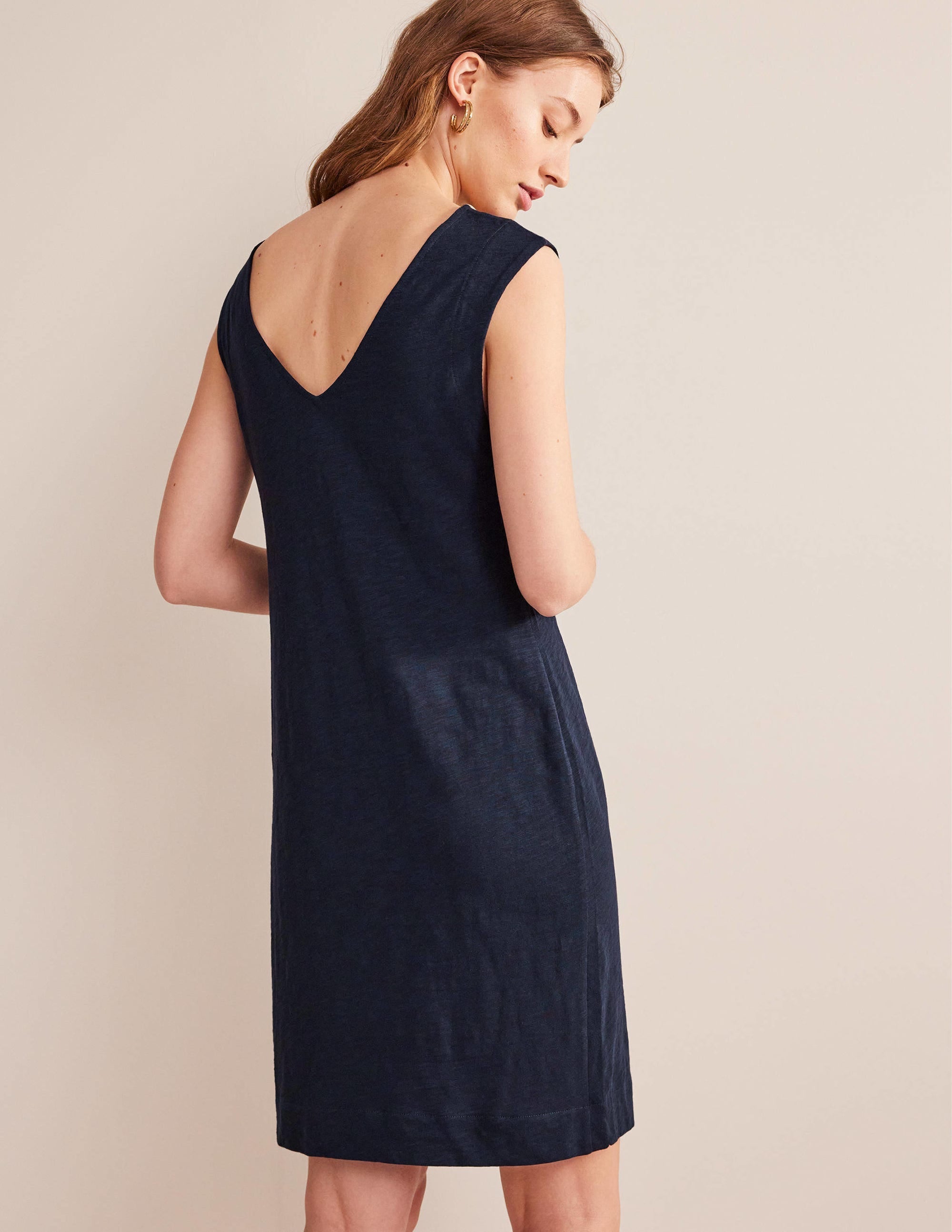 Sleeveless Jersey Shift Dress-Navy - Image 3