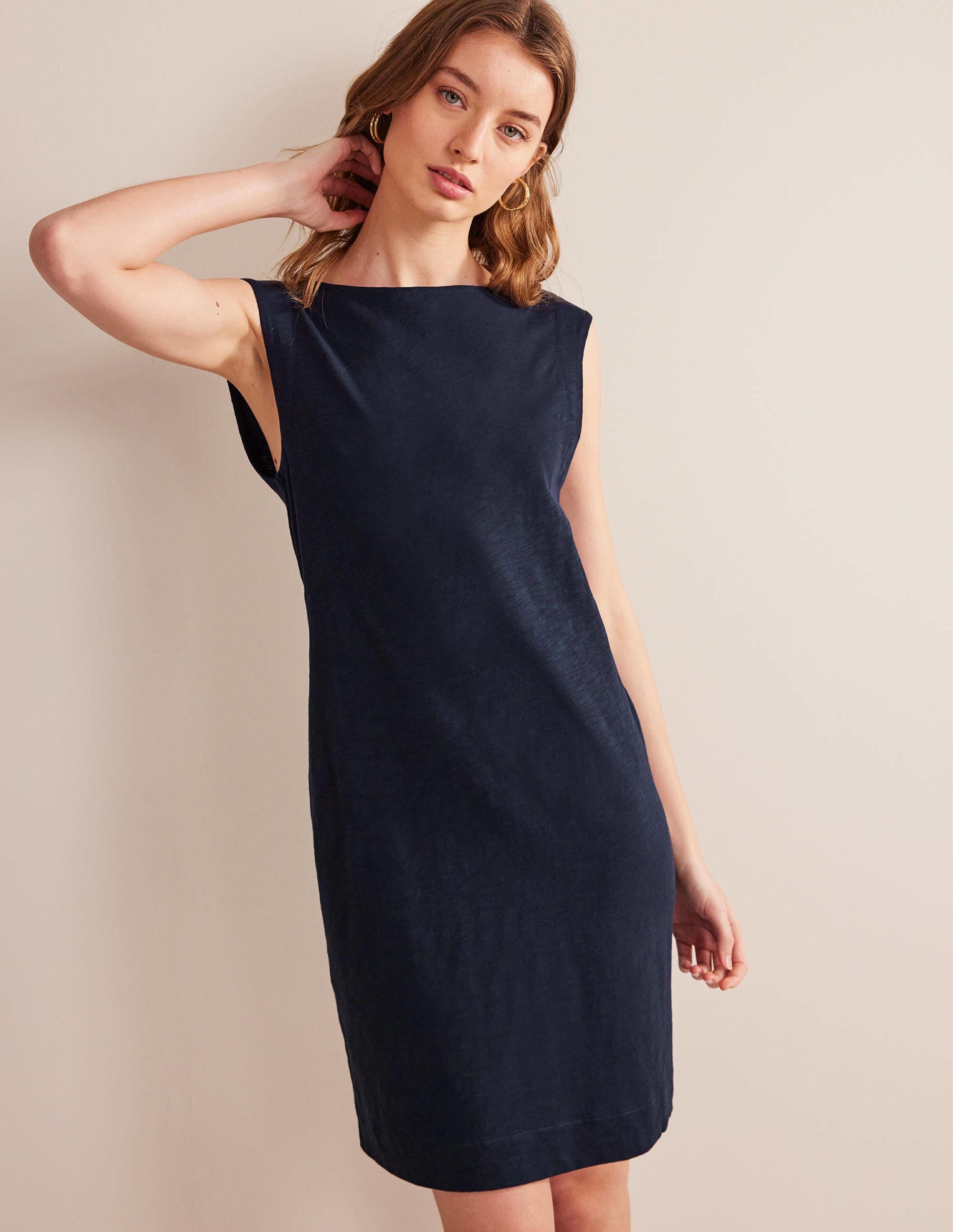 Sleeveless Jersey Shift Dress-Navy - Image 4