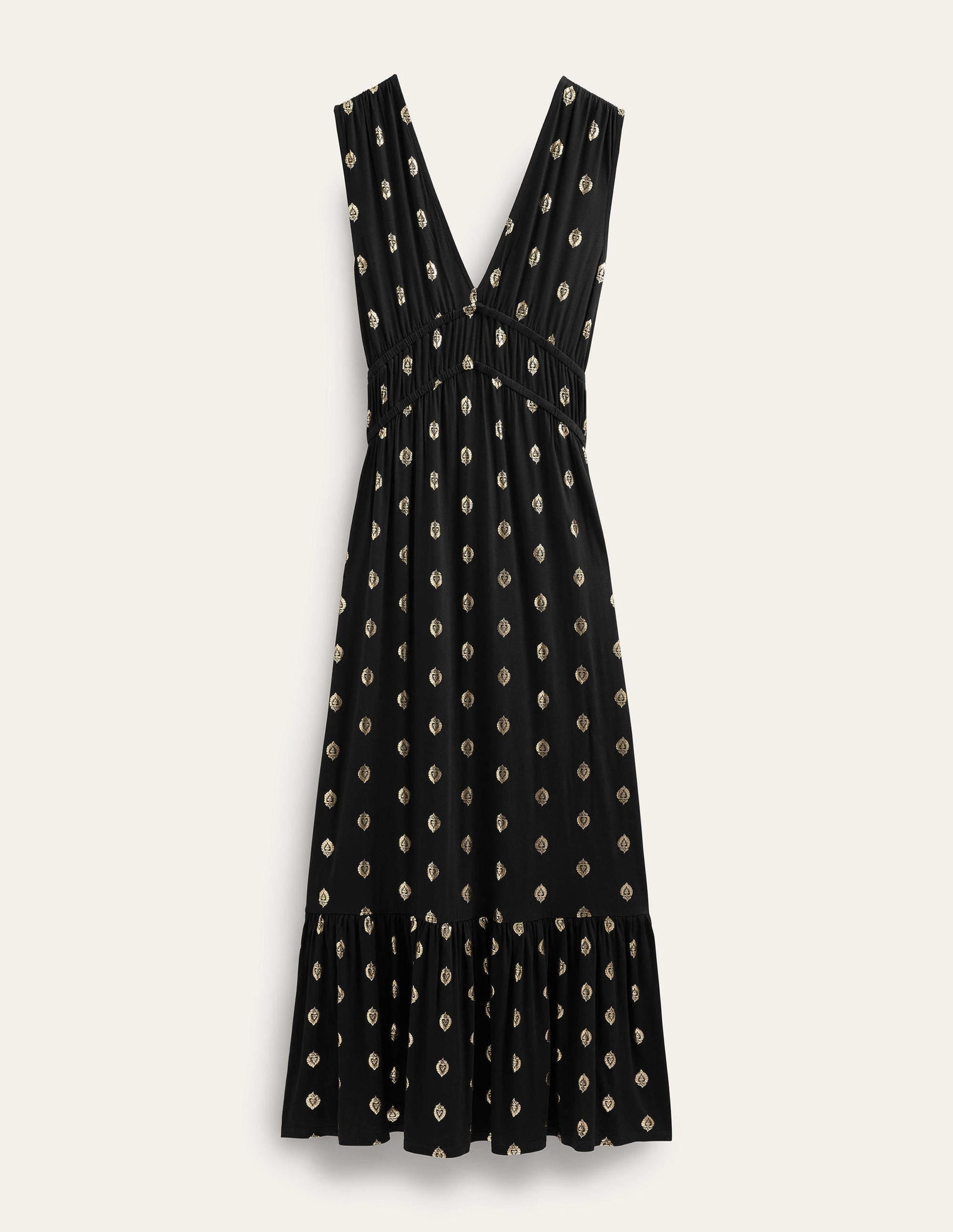 Smocked Jersey Maxi Dress-Black, Tranquil Leaf-7