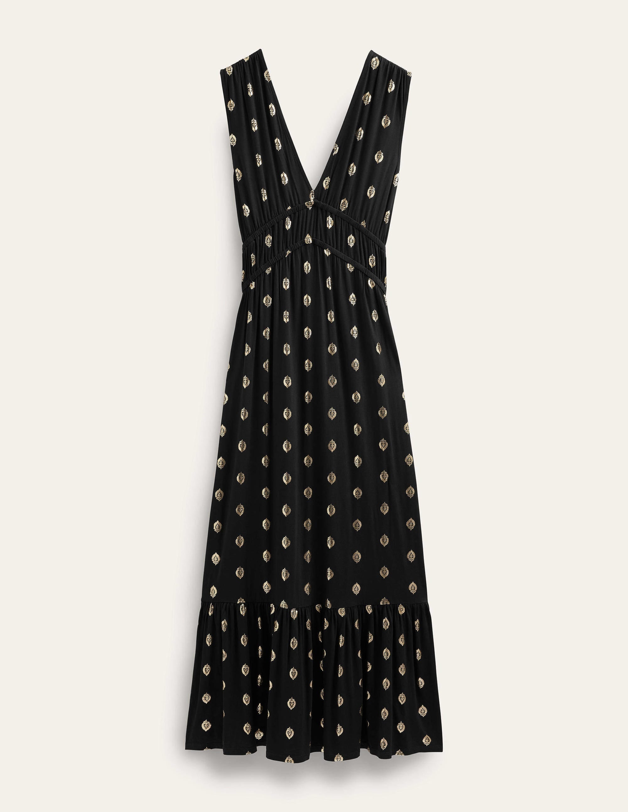 Smocked Jersey Maxi Dress-Black, Tranquil Leaf - Image 7