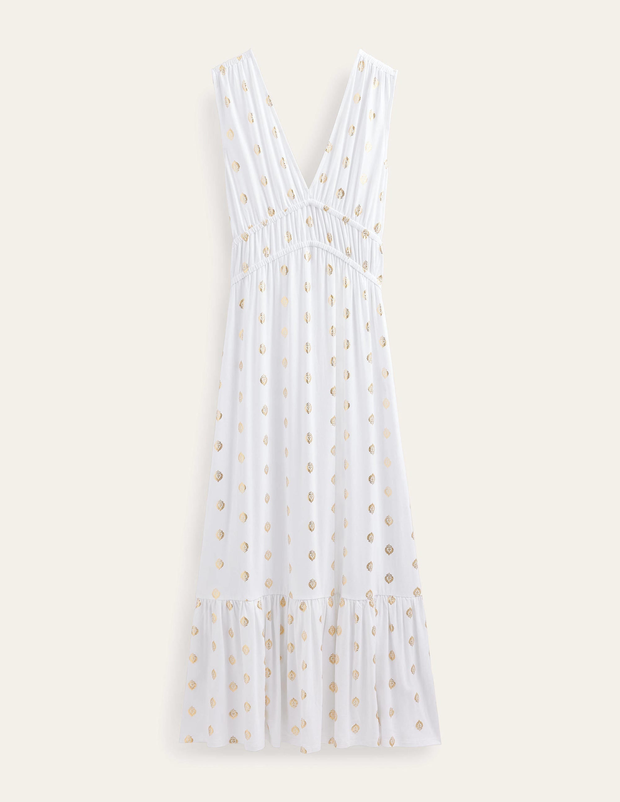 Smocked Jersey Maxi Dress-White, Tranquil Leaf - Image 6