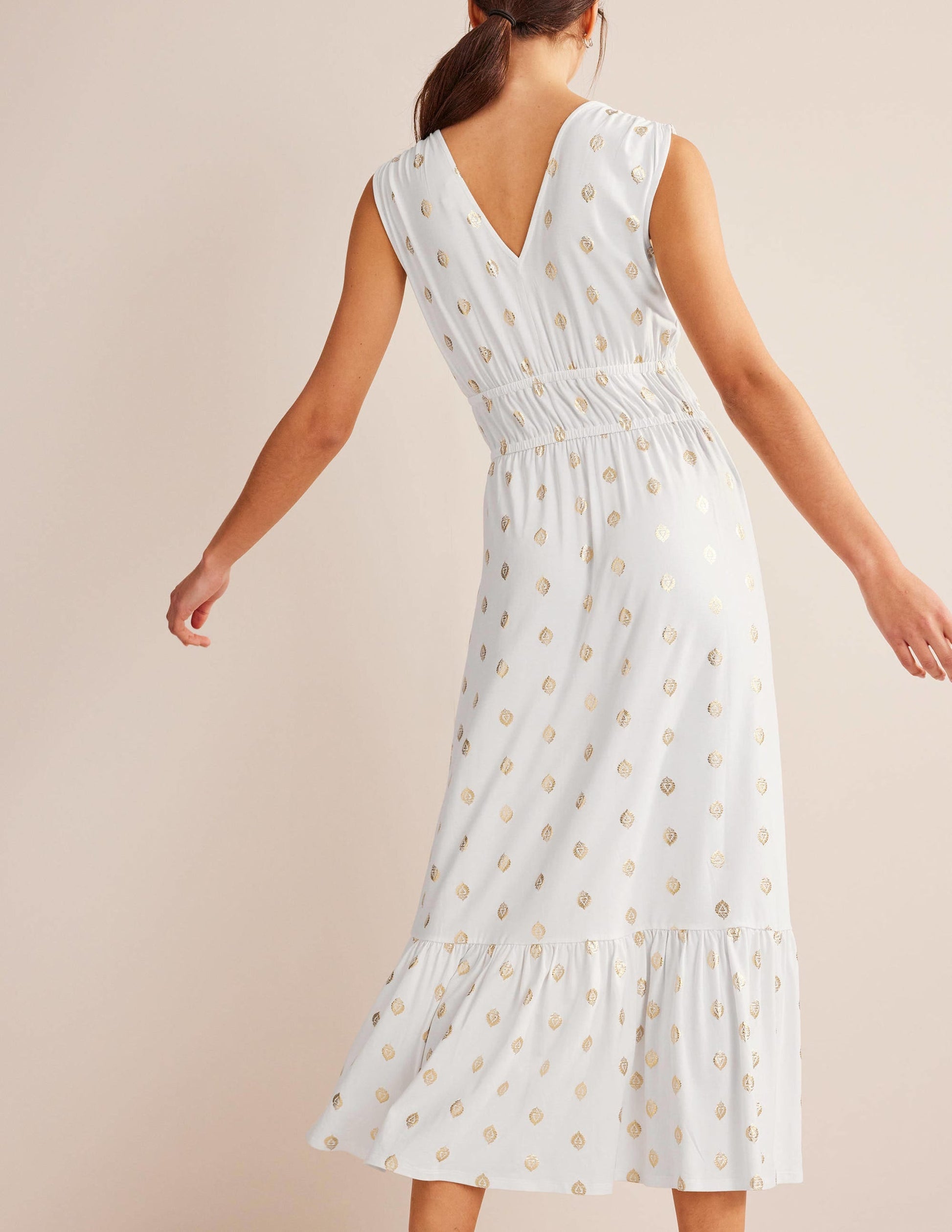 Smocked Jersey Maxi Dress-White, Tranquil Leaf-3