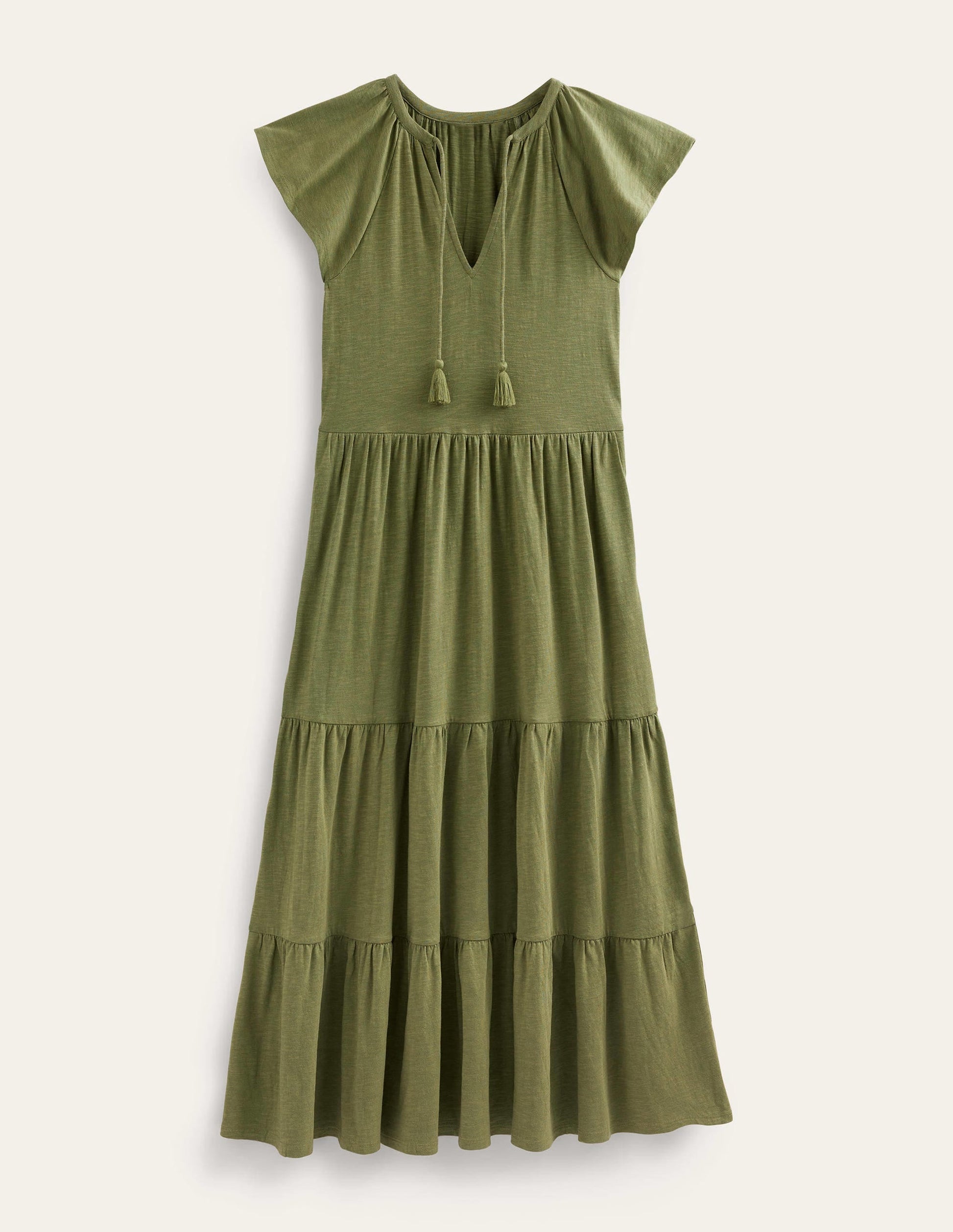 Tiered Jersey Midi Dress-Washed Khaki-5
