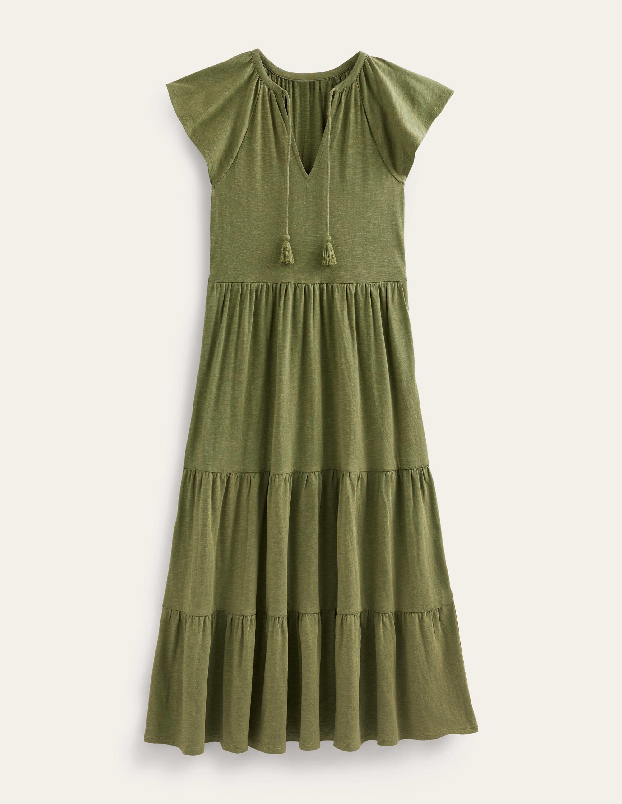 Tiered Jersey Midi Dress-Washed Khaki - Image 5