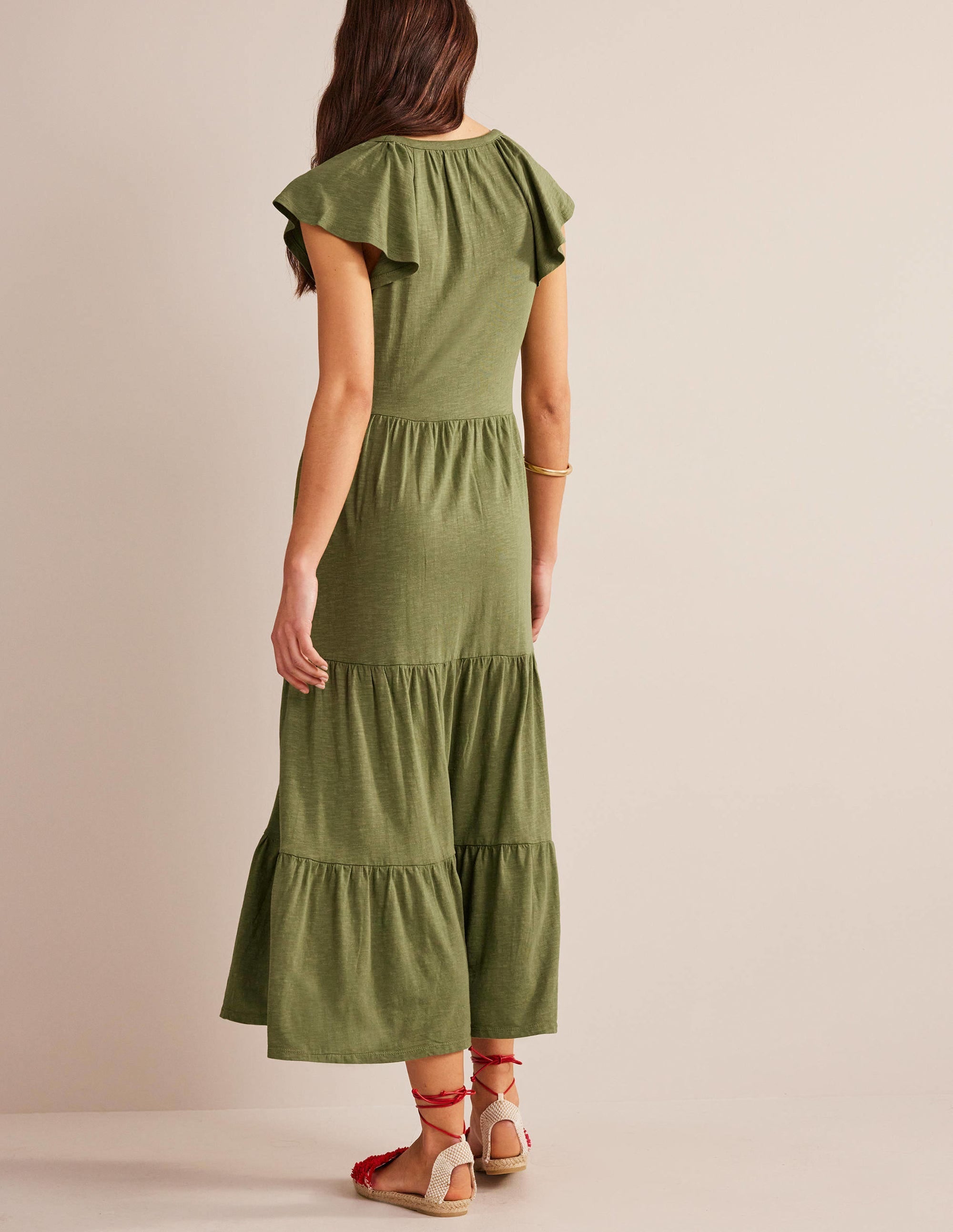 Tiered Jersey Midi Dress-Washed Khaki - Image 3