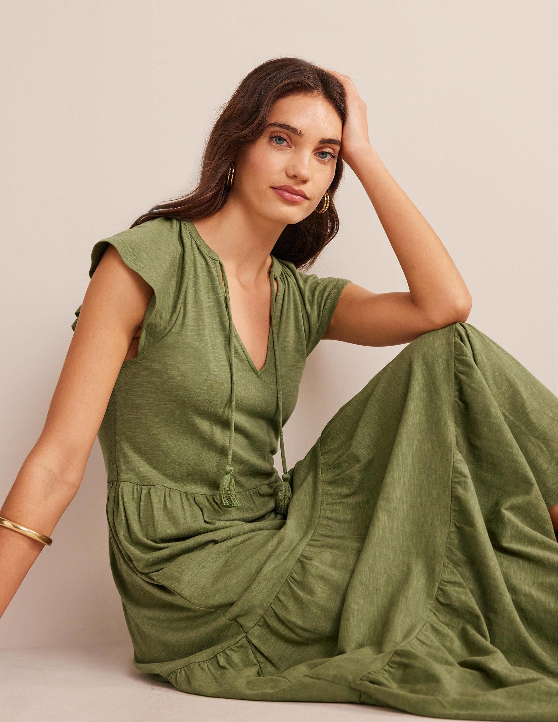 Tiered Jersey Midi Dress-Washed Khaki-4