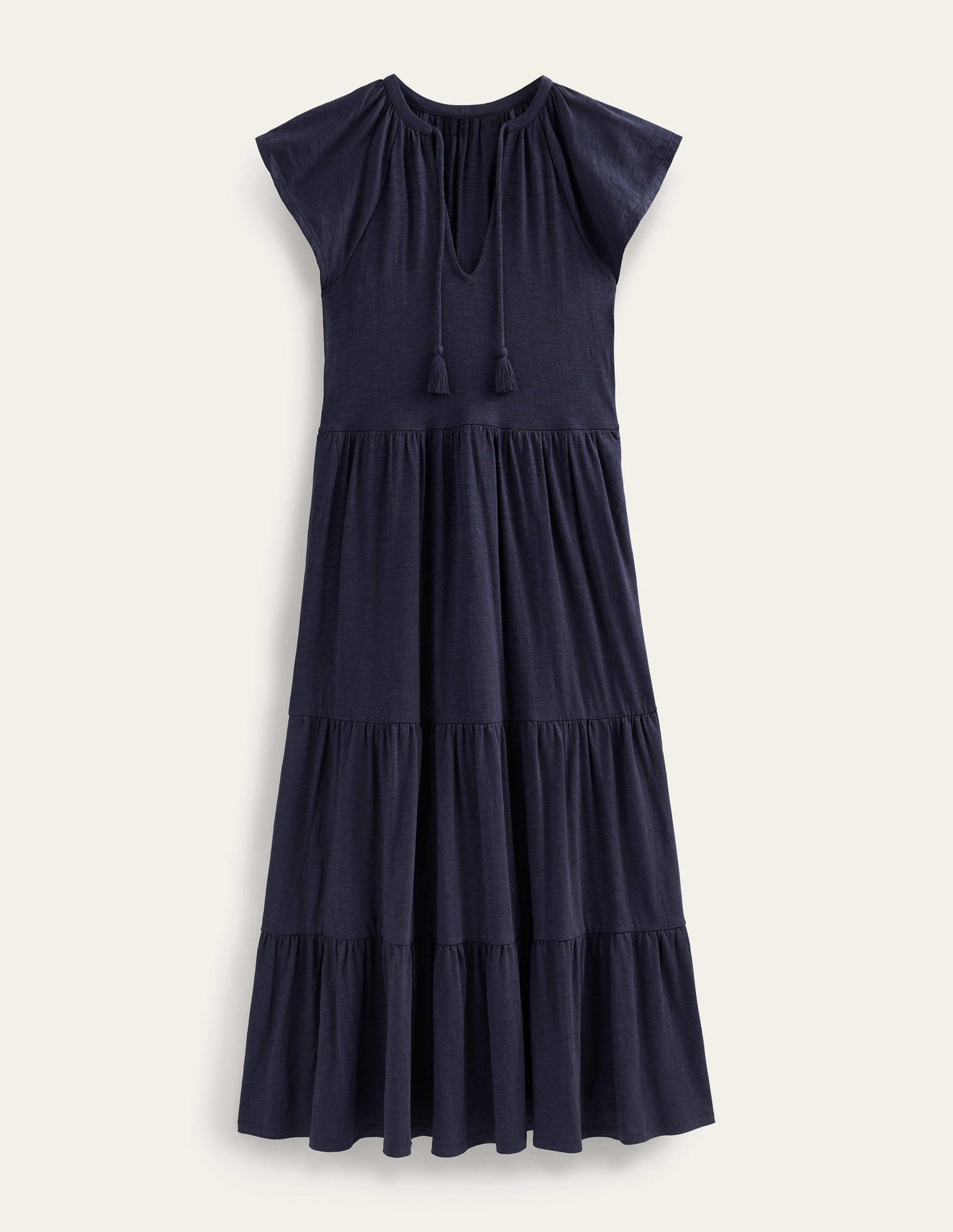 Tiered Jersey Midi Dress-Navy-5