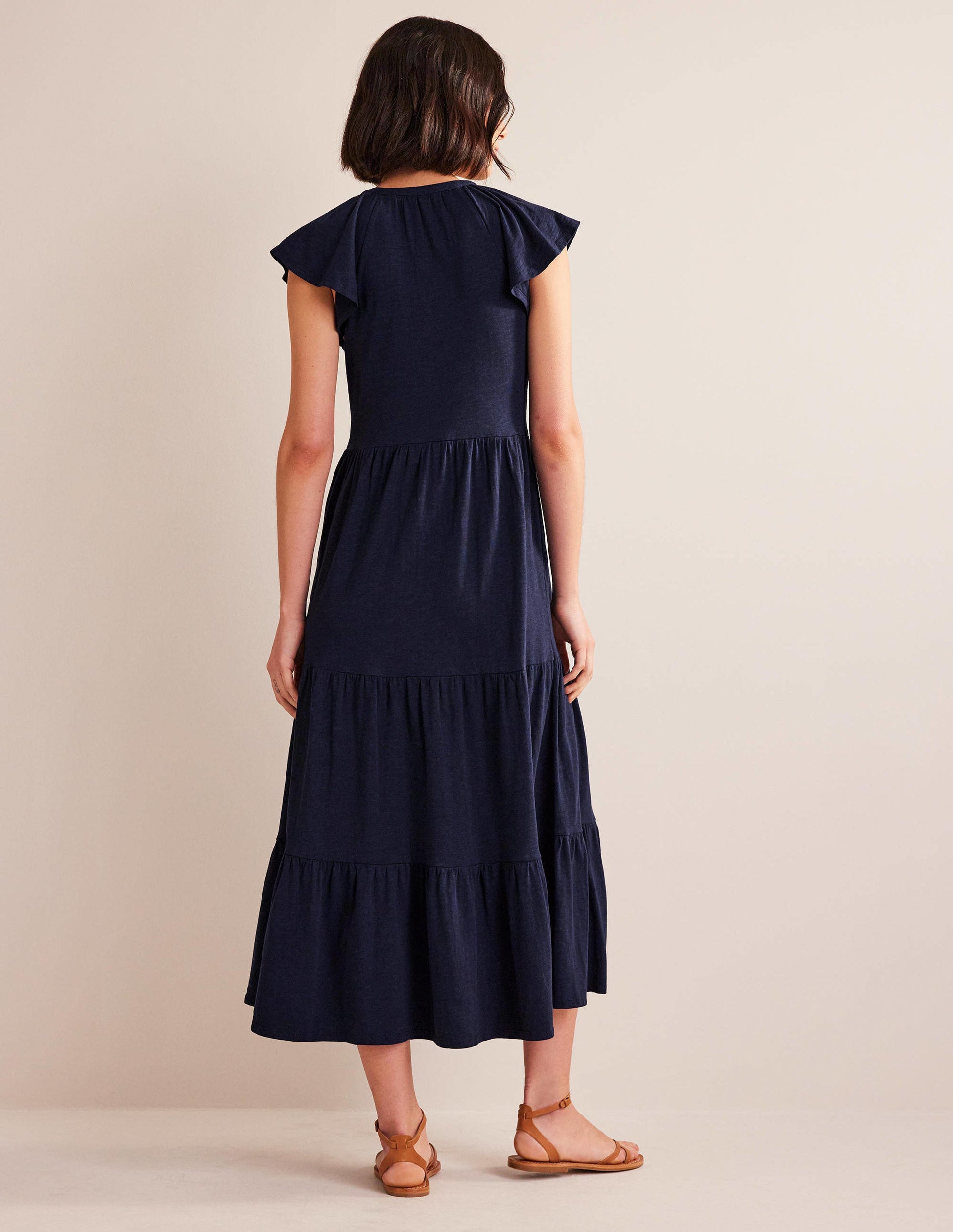 Tiered Jersey Midi Dress-Navy-3