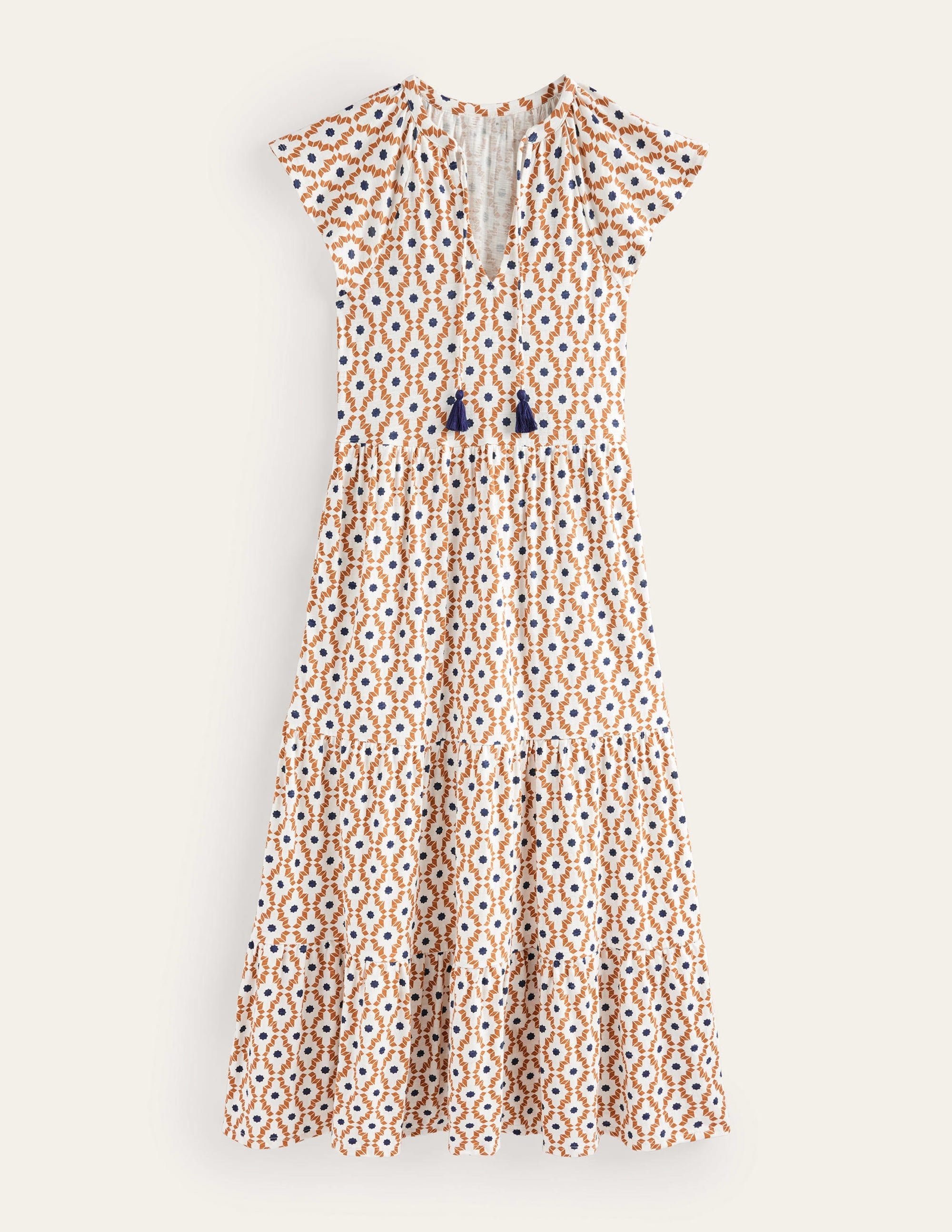 Tiered Jersey Midi Dress-Dorset Cream, Geo Diamond - Image 8