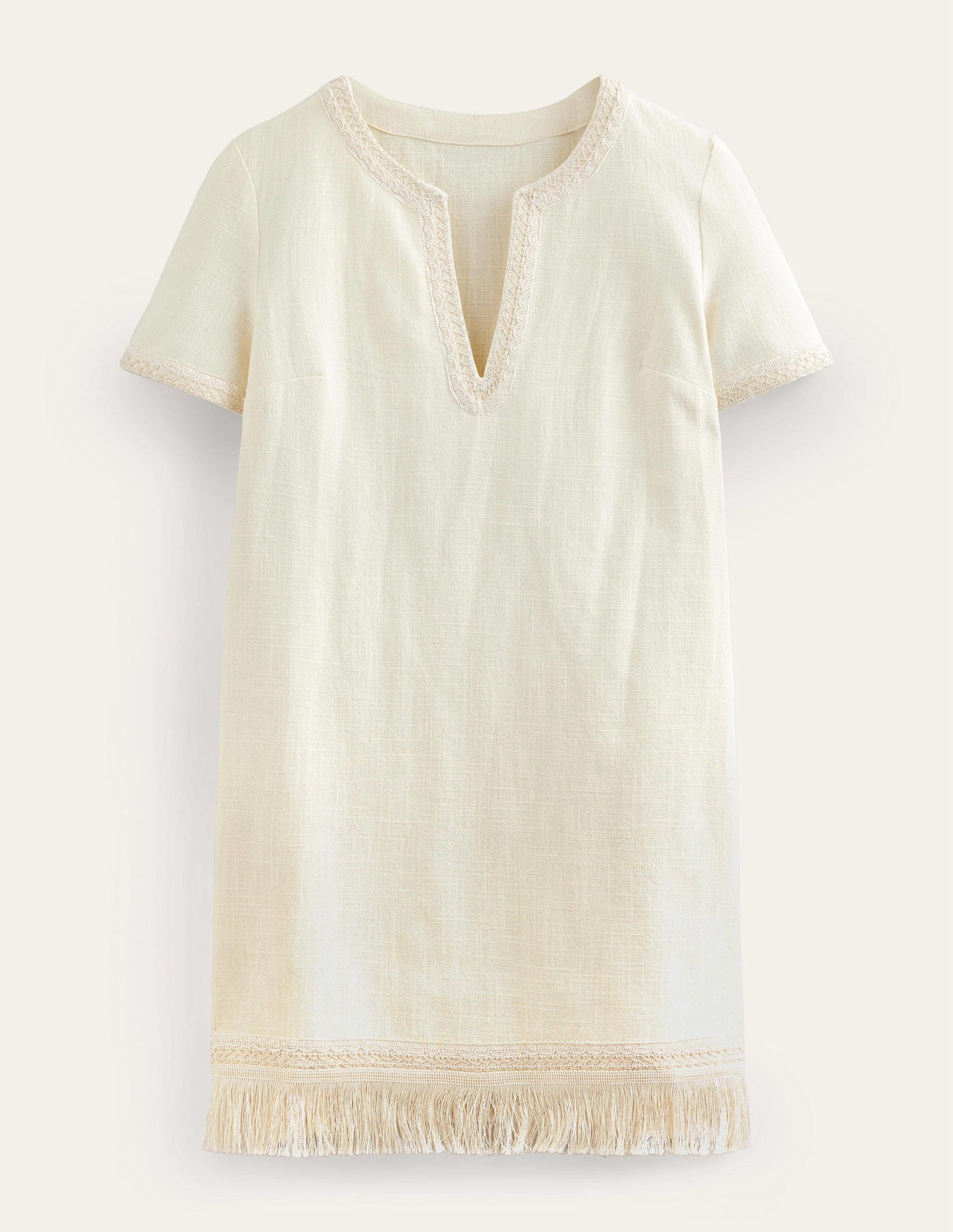 Fringe Hem Mini Shift Dress-Ivory-5