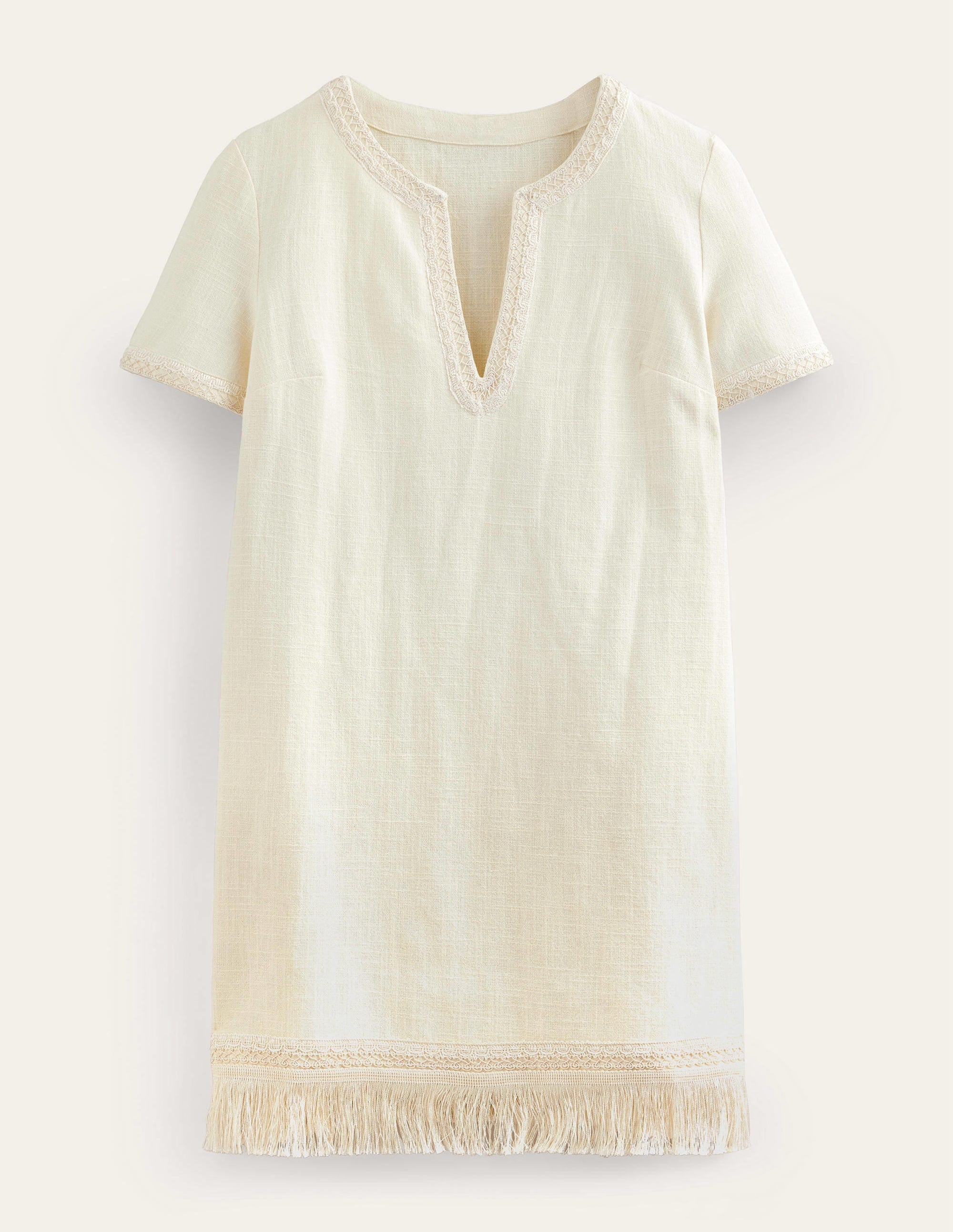 Fringe Hem Mini Shift Dress-Ivory - Image 5