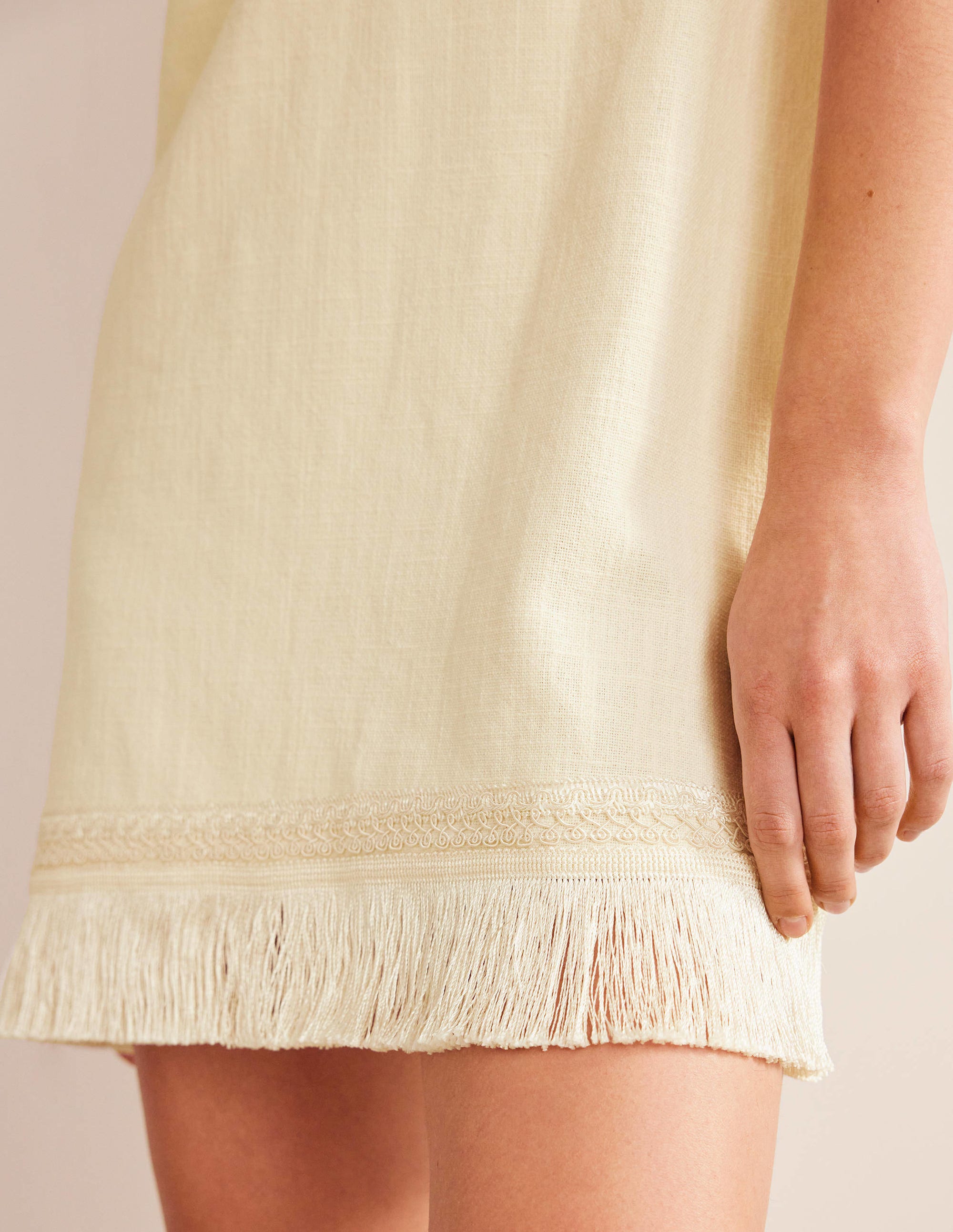 Fringe Hem Mini Shift Dress-Ivory - Image 2