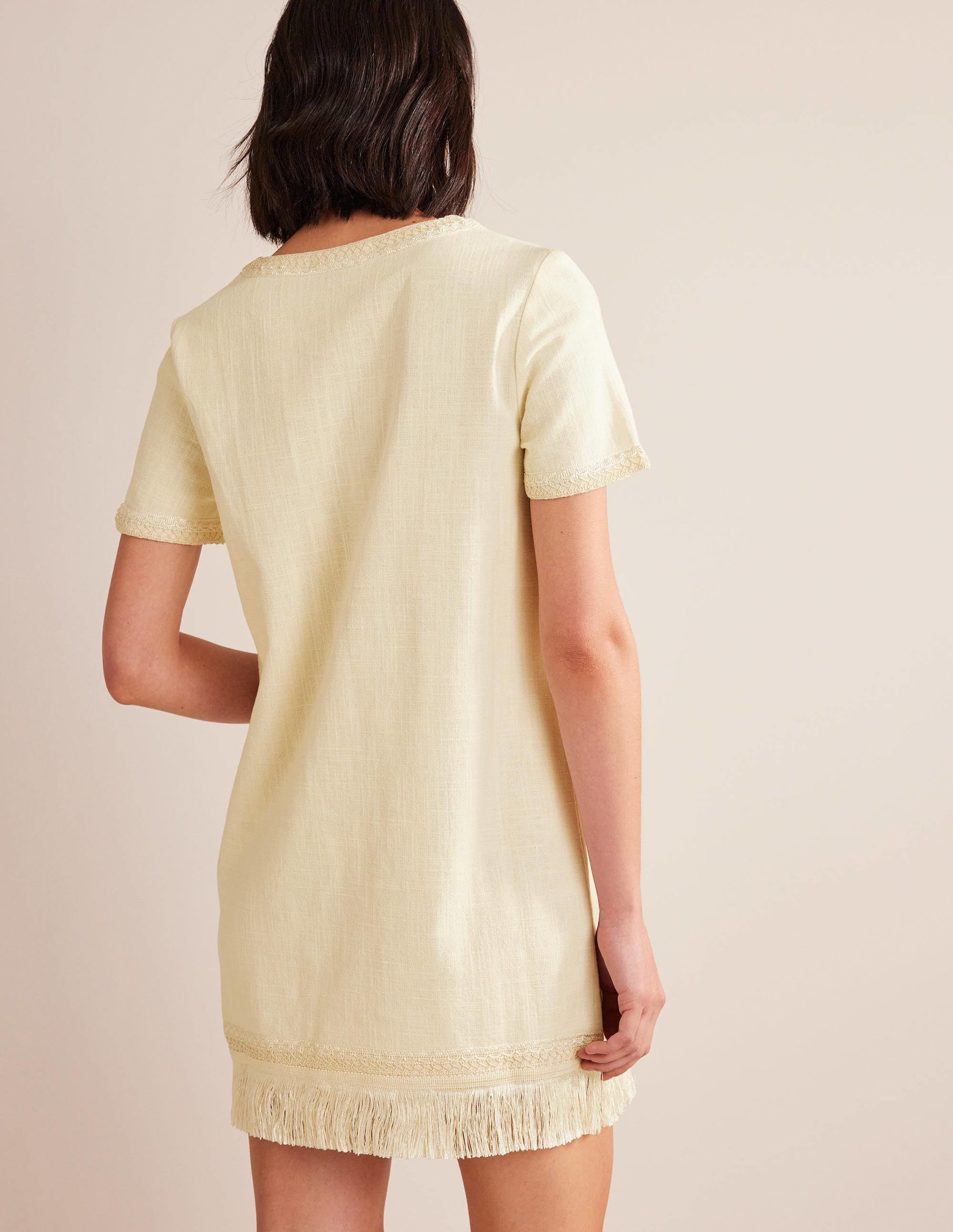 Fringe Hem Mini Shift Dress-Ivory - Image 3