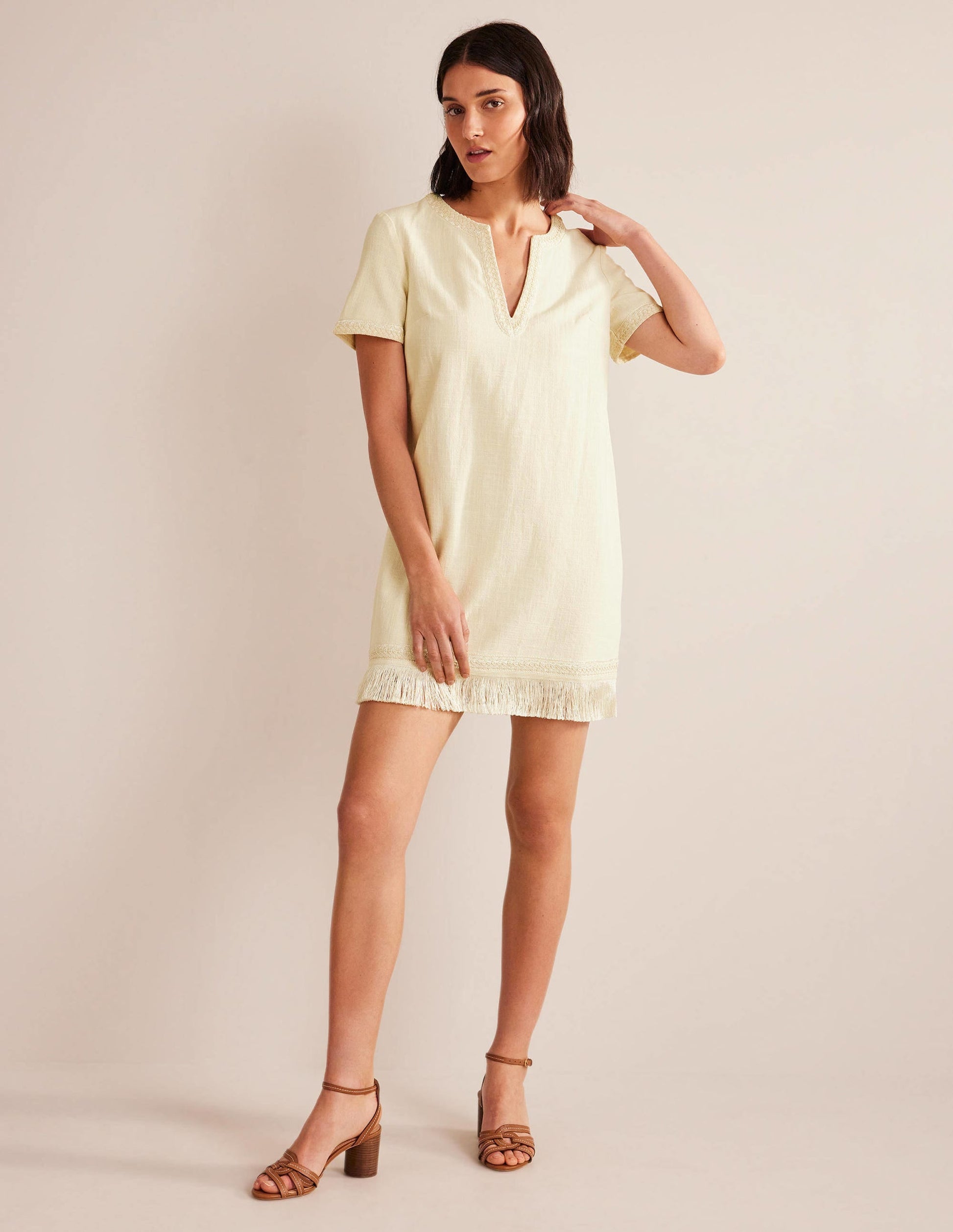 Fringe Hem Mini Shift Dress-Ivory-4
