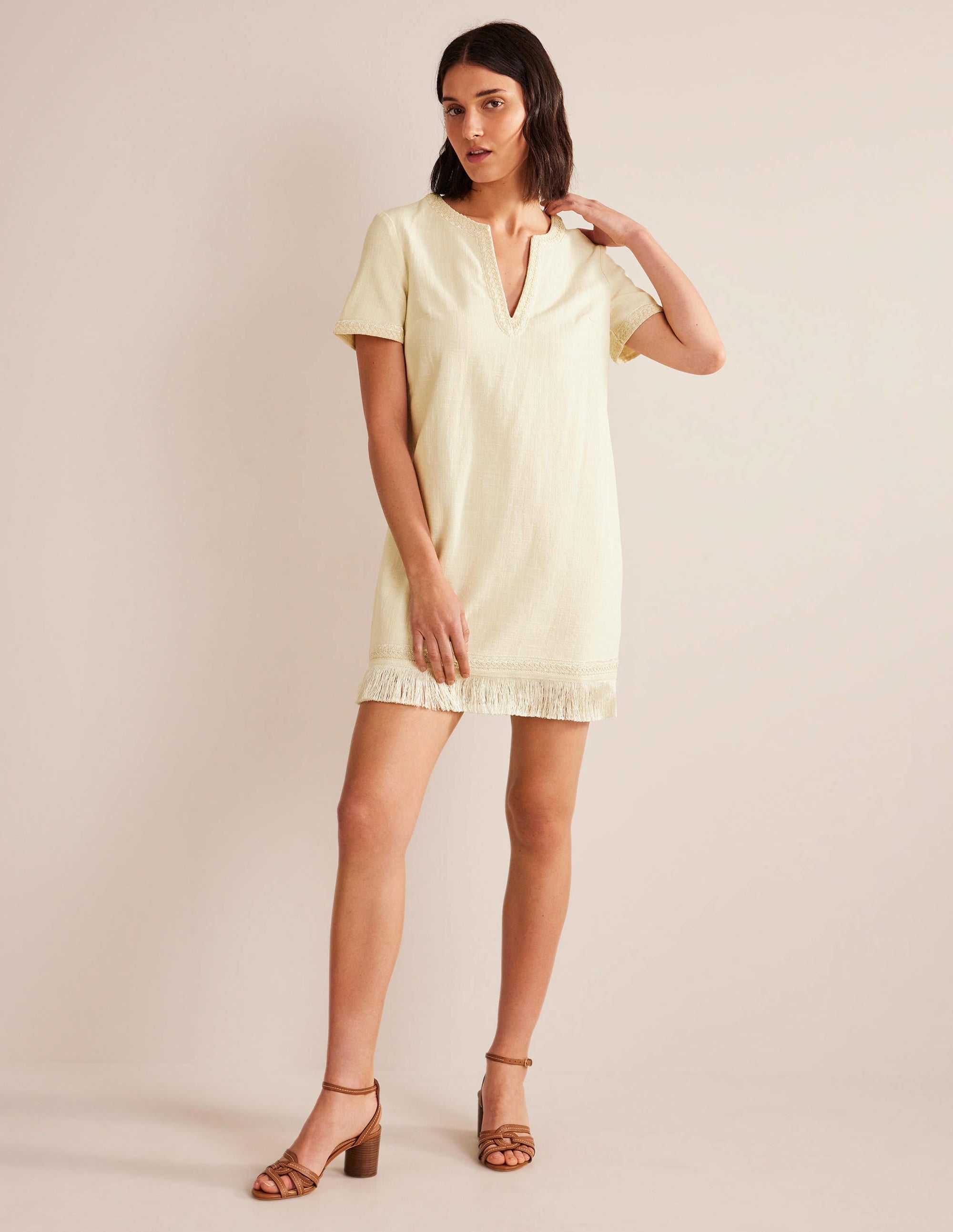Fringe Hem Mini Shift Dress-Ivory - Image 4