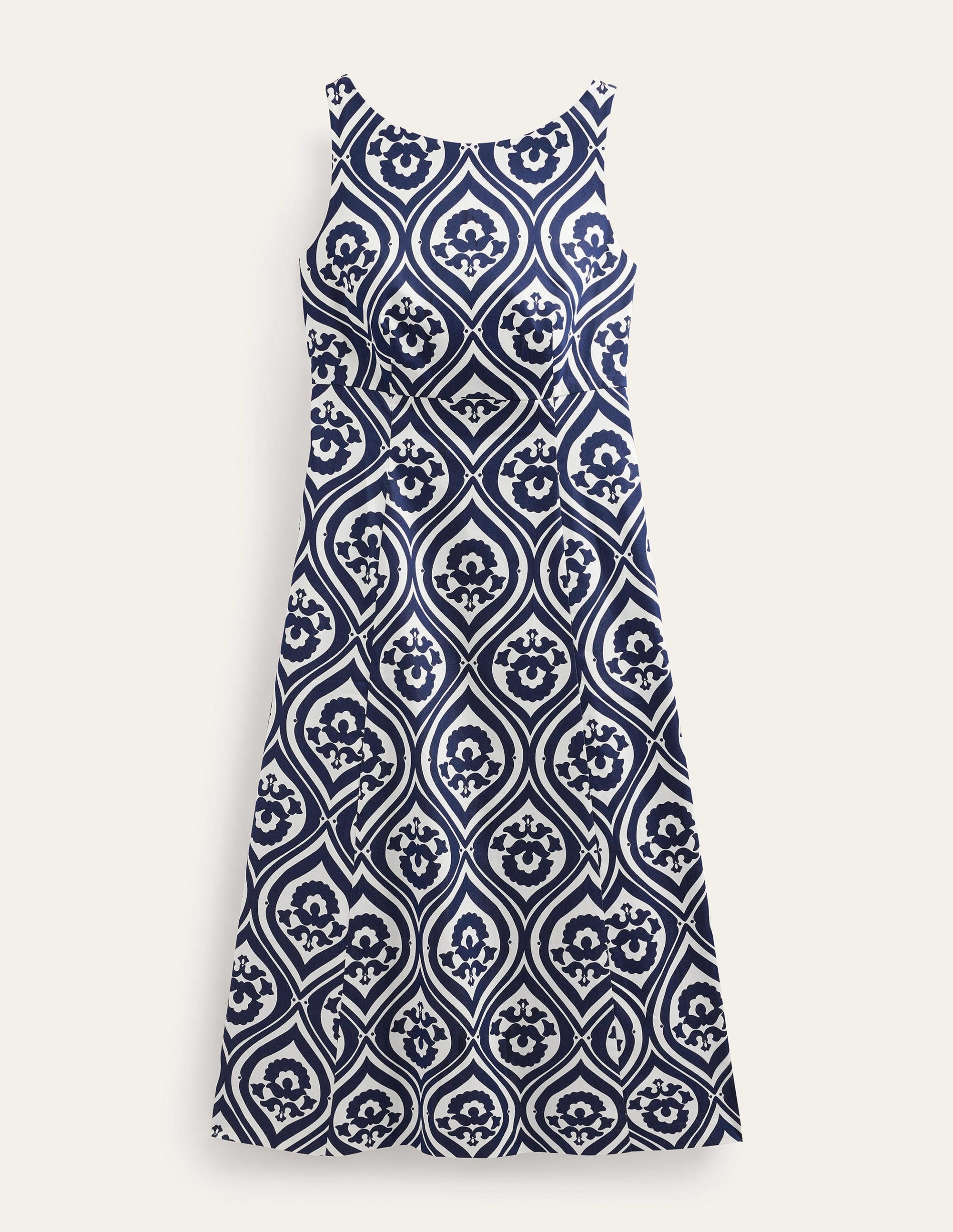 Slash Neck Midi Dress-Navy, Geo Cascade - Image 6