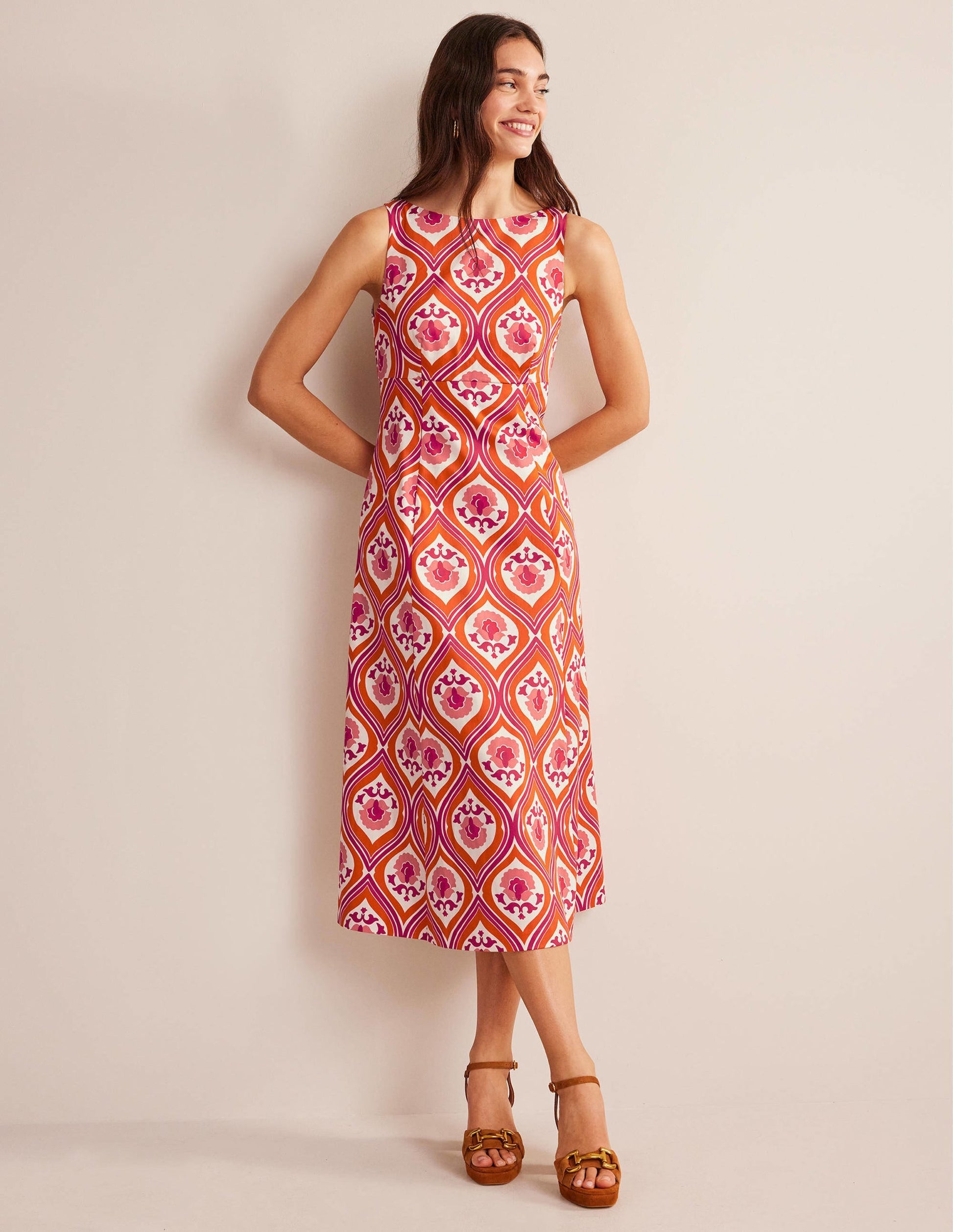 Slash Neck Midi Dress-Kumquat, Geo Cascade-1