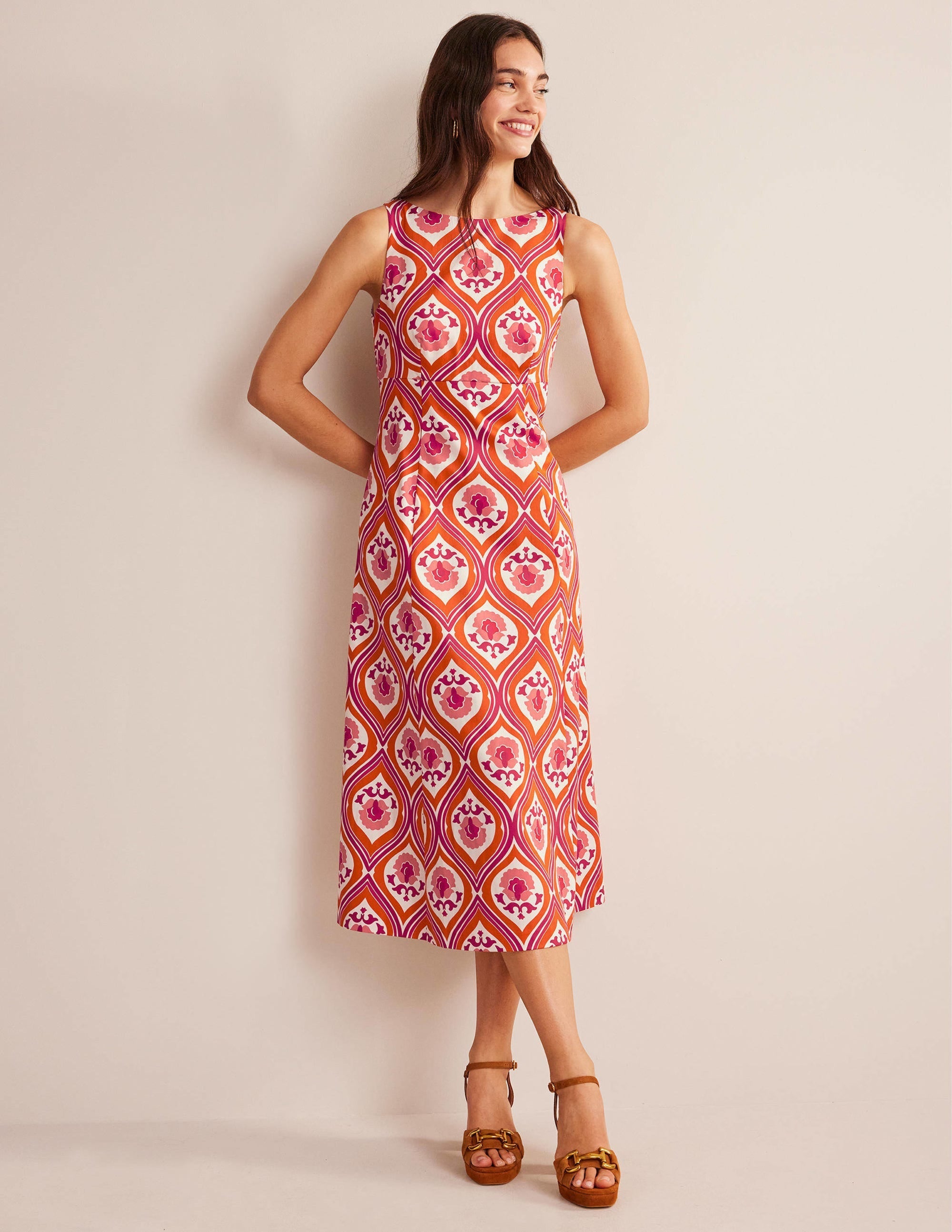 Slash Neck Midi Dress-Kumquat, Geo Cascade - Image 1